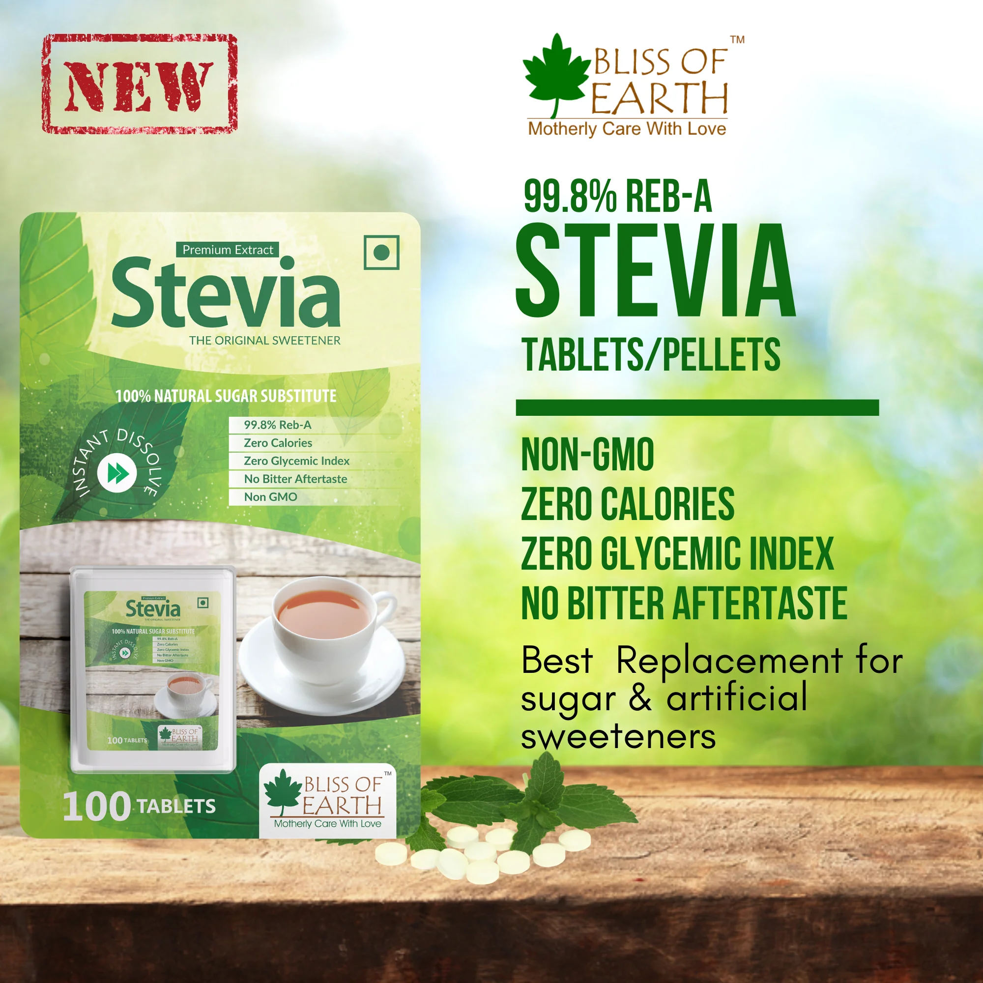Stevia Sugar free 500 Tablets Pellets, Zero Calorie Keto Sweetener, Instant Dissolve - Image 5