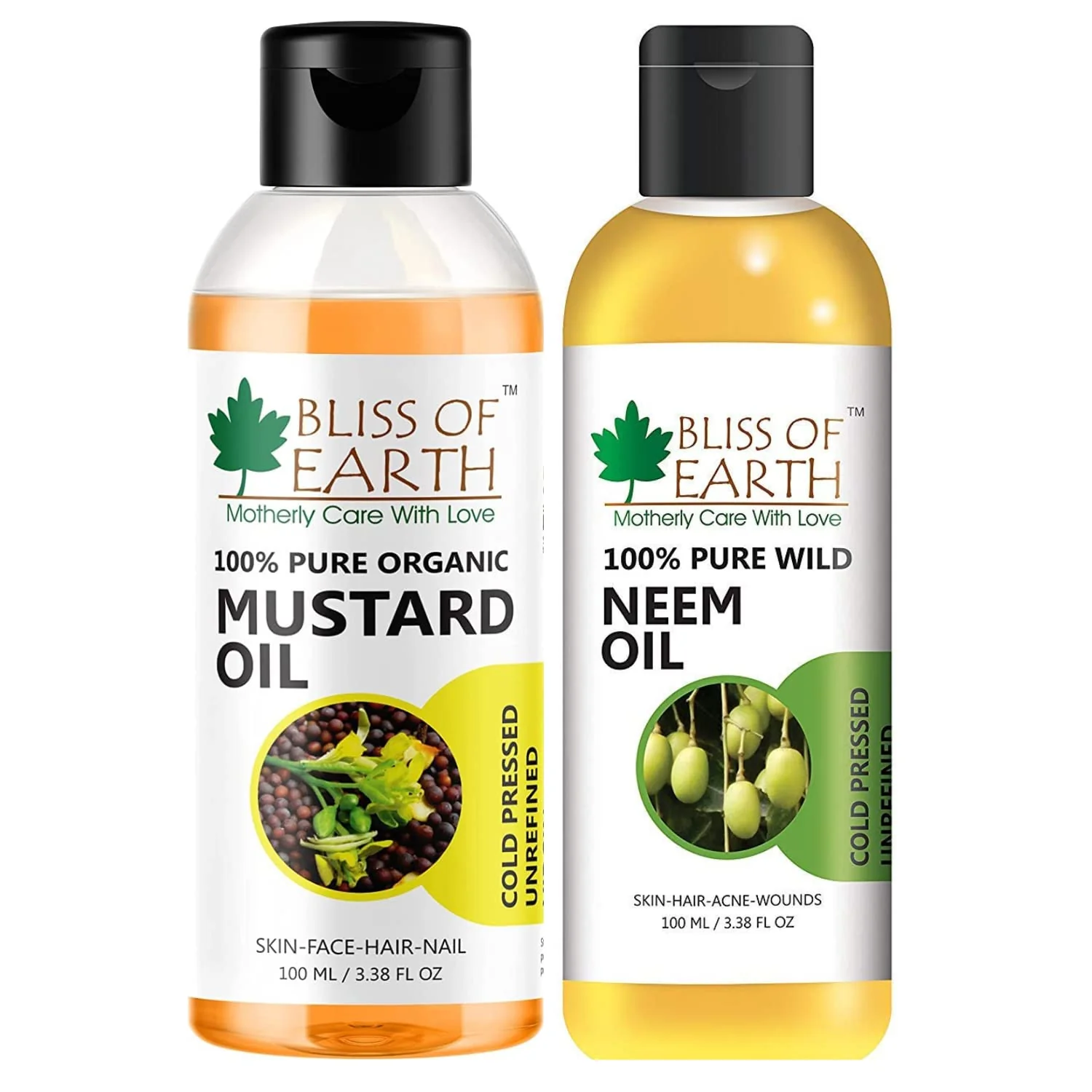 Mustard Oil + Wild Crafted Neem Oil Cold Pressed & Unrefined (Pack of 2x100ml)