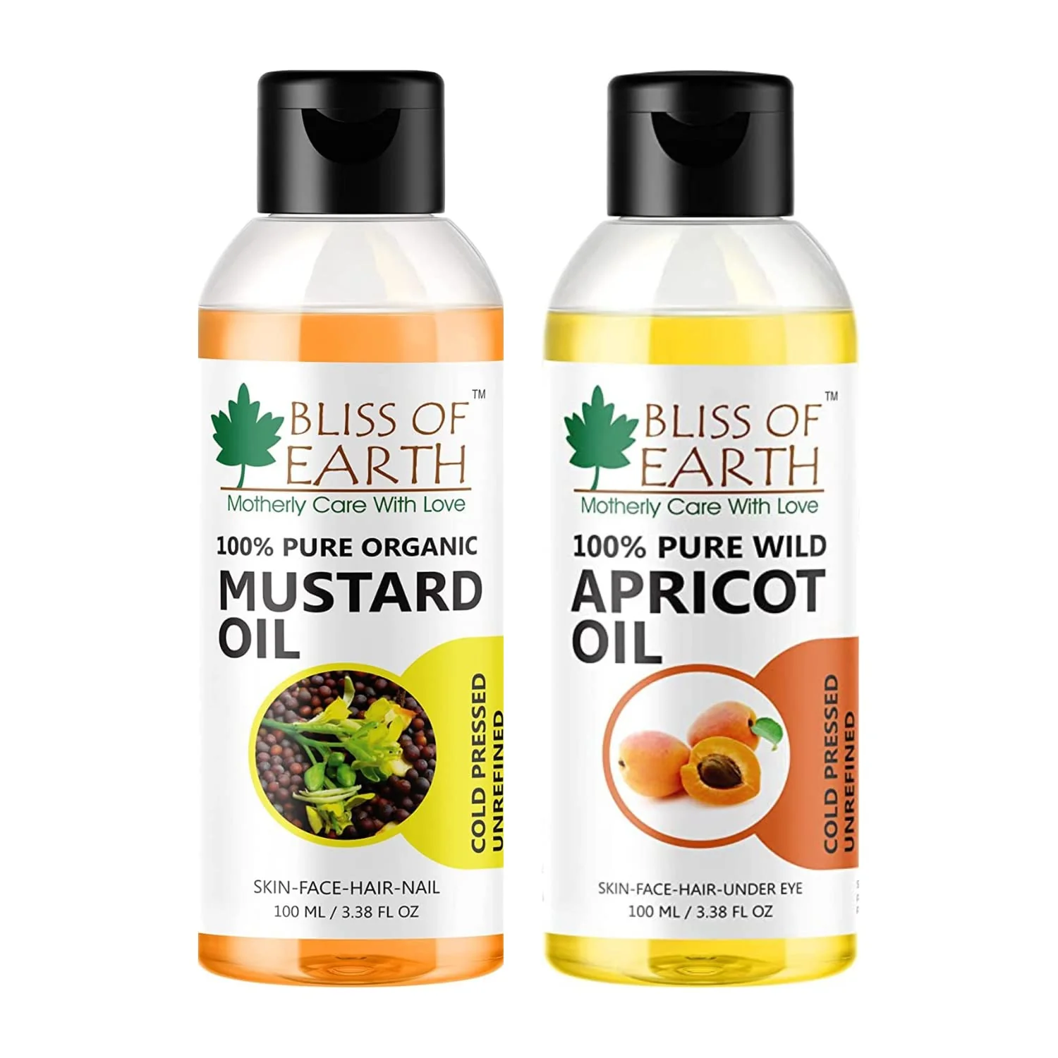 Mustard Oil For Hair + Wildcrafted Himalayan Apricot Oil Cold Pressed & Unrefined (Pack of 2x100ml)