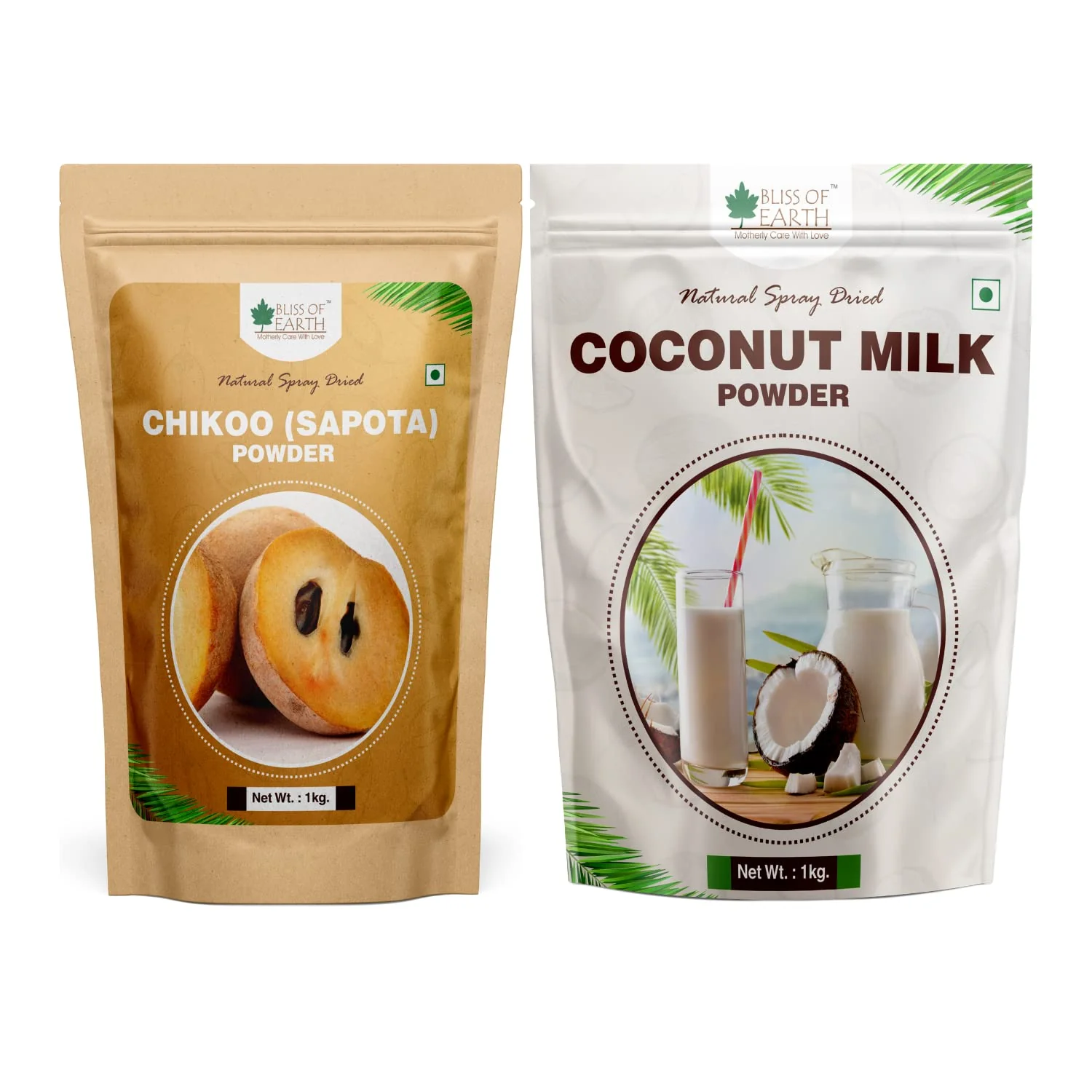 Chikoo (Sapota) Powder + Coconut Milk Powder Natural Spray Dried 1kg (Pack of 2)