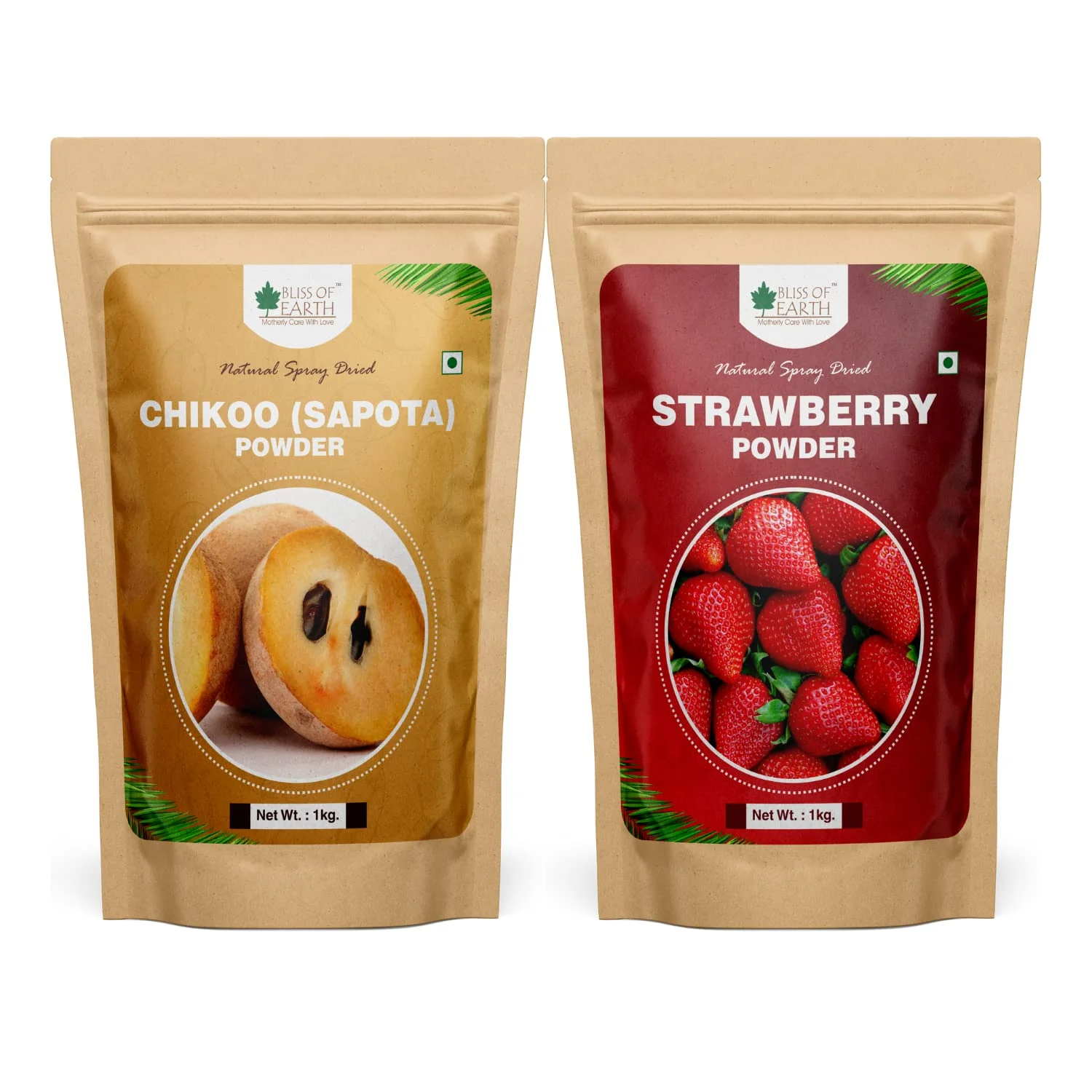 Chikoo (Sapota) Powder + Strawberry Powder Natural Spray Dried 1kg (Pack of 2)