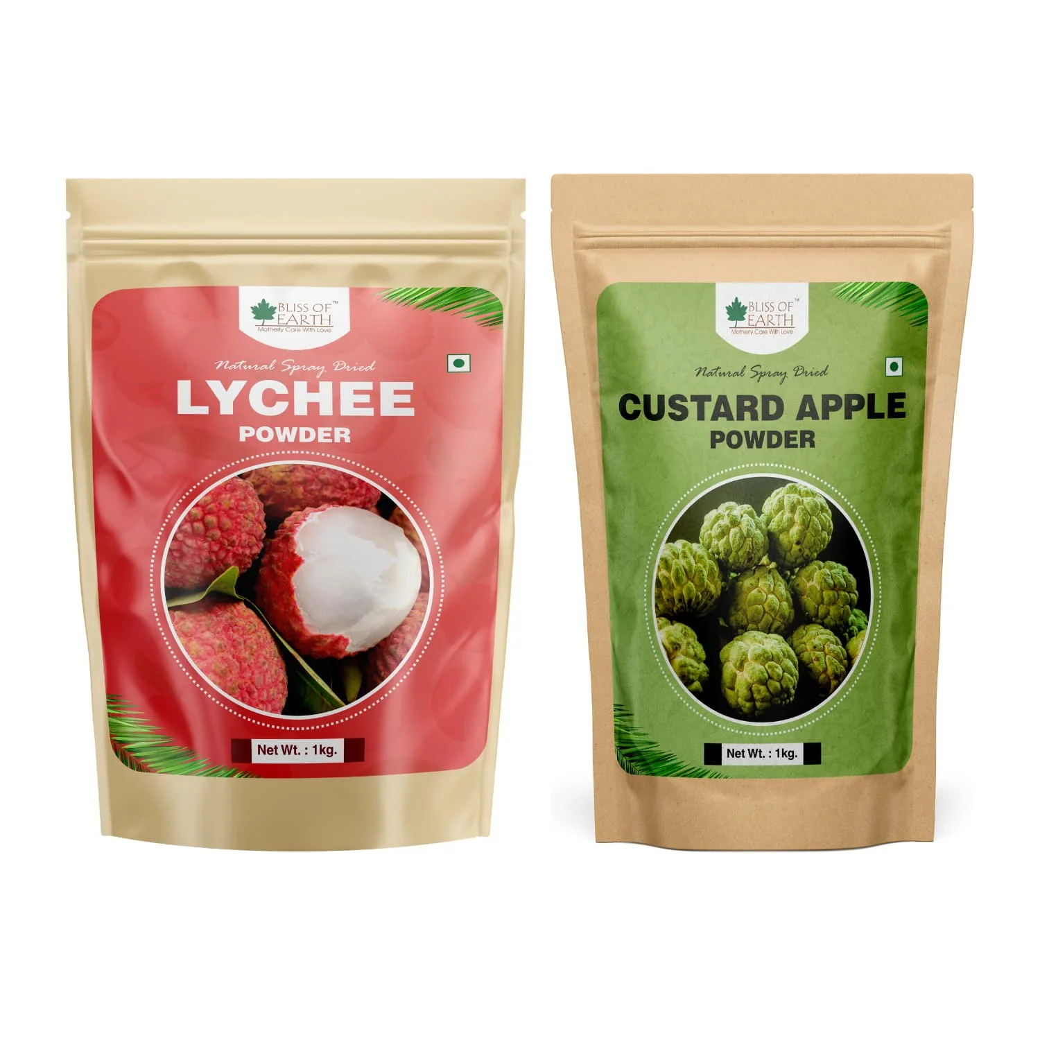 LYCHEE (litchi) Powder + Custard Apple Powder Natural Spray Dried 1 kg (Pack of 2)