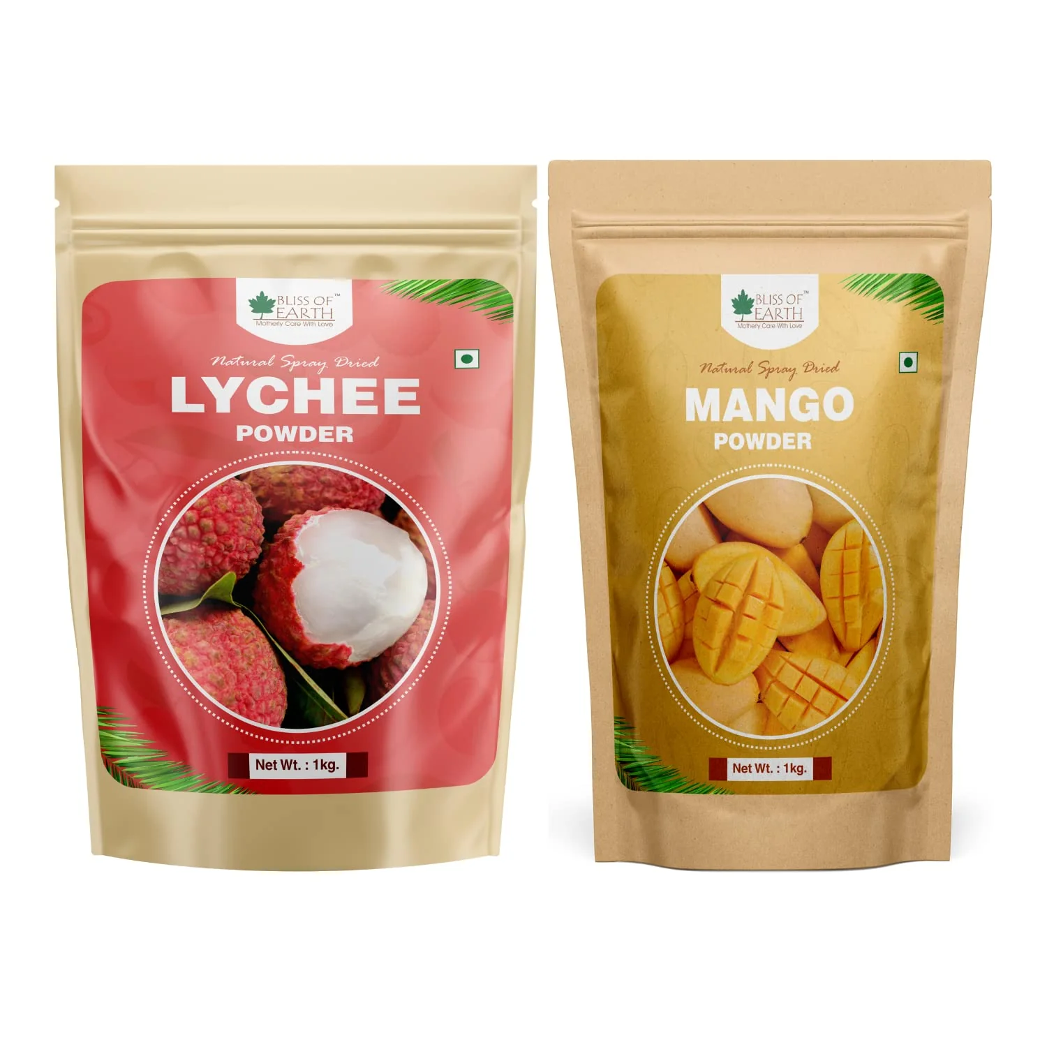LYCHEE litchi Powder + Mango Powder Natural Spray Dried 1kg (Combo Pack of 2)