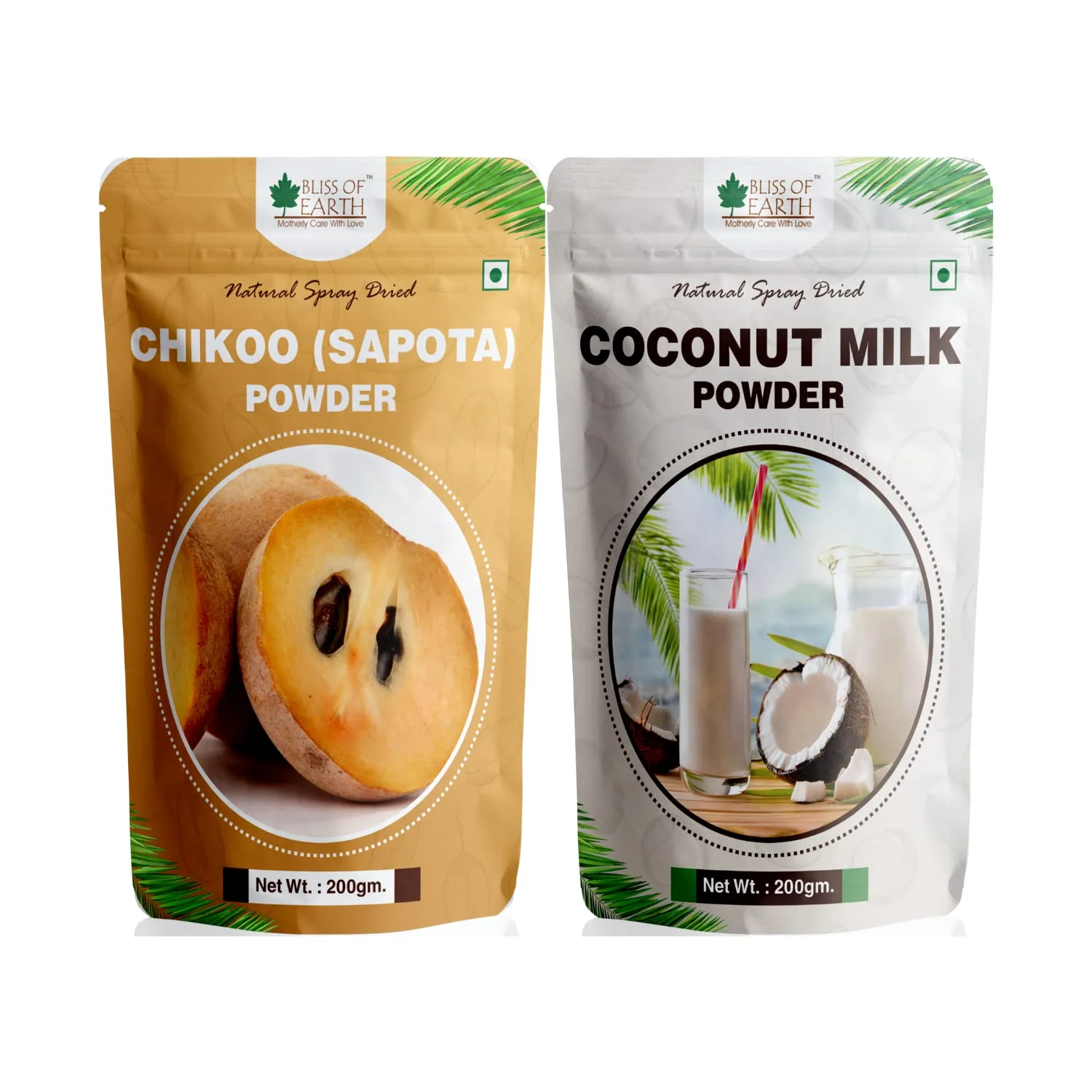 Chikoo (Sapota) Powder+ Coconut Milk Powder Natural Spray Dried 200gm (Pack of 2)