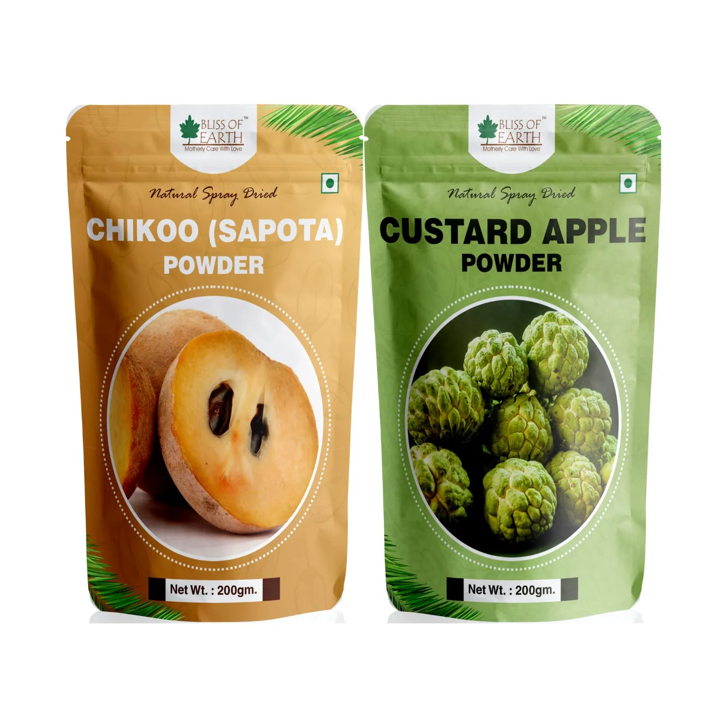 Chikoo (Sapota) Powder + Custard Apple Powder Natural Spray Dried 200gm (Pack of 2)