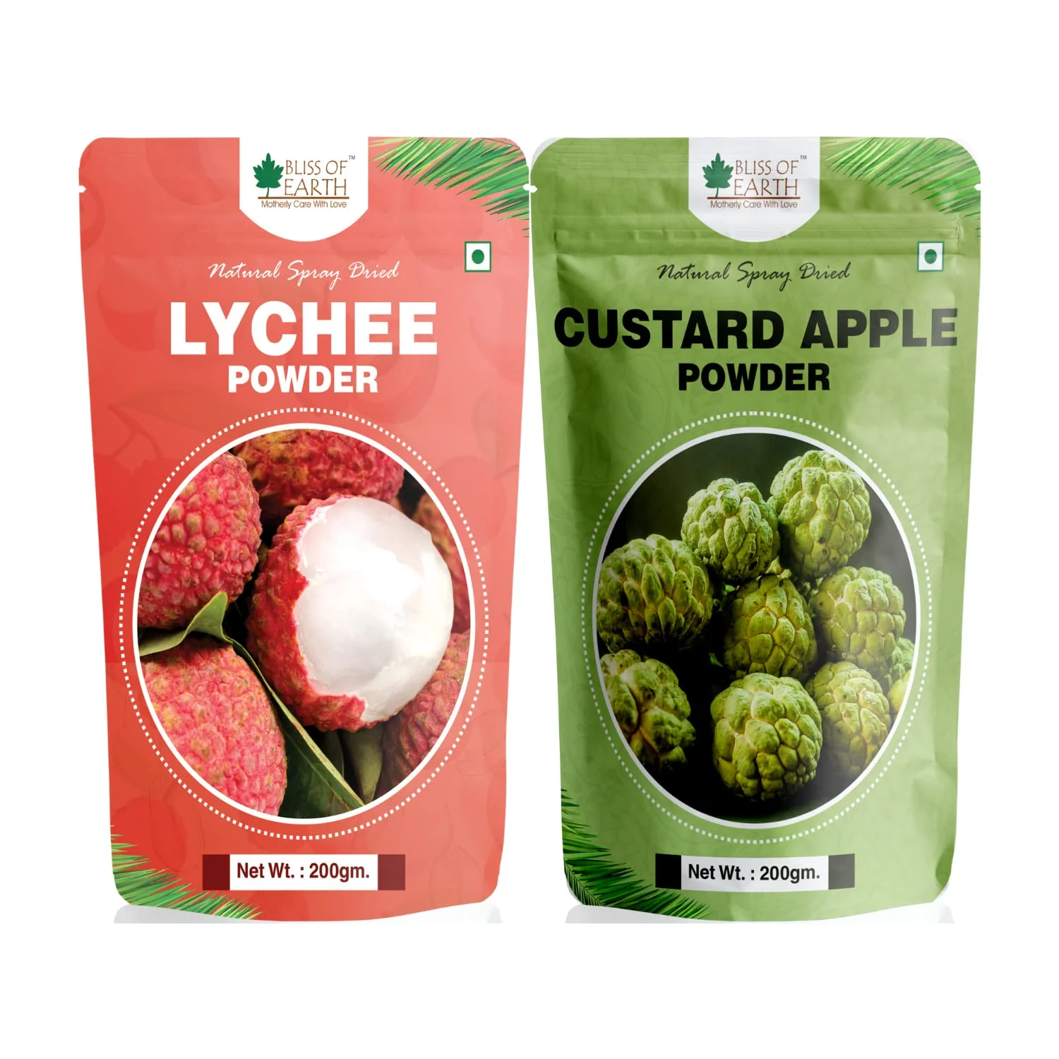 LYCHEE (litchi) Powder + Custard Apple Powder Natural Spray Dried 200gm (Pack of 2)