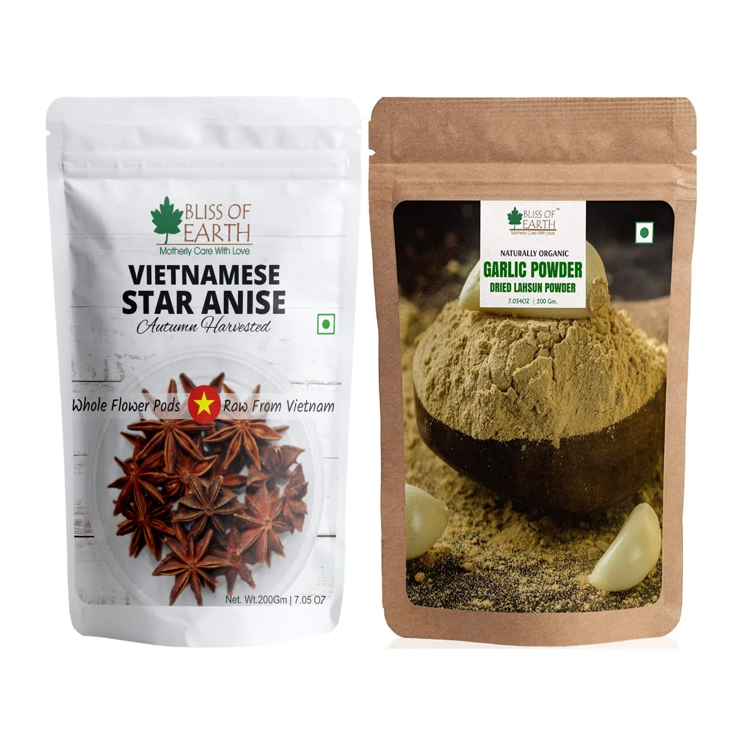 Vietnamese Star Anise Chakra Phool + Garlic Powder Great Masalas (Pack of 2x200gm)
