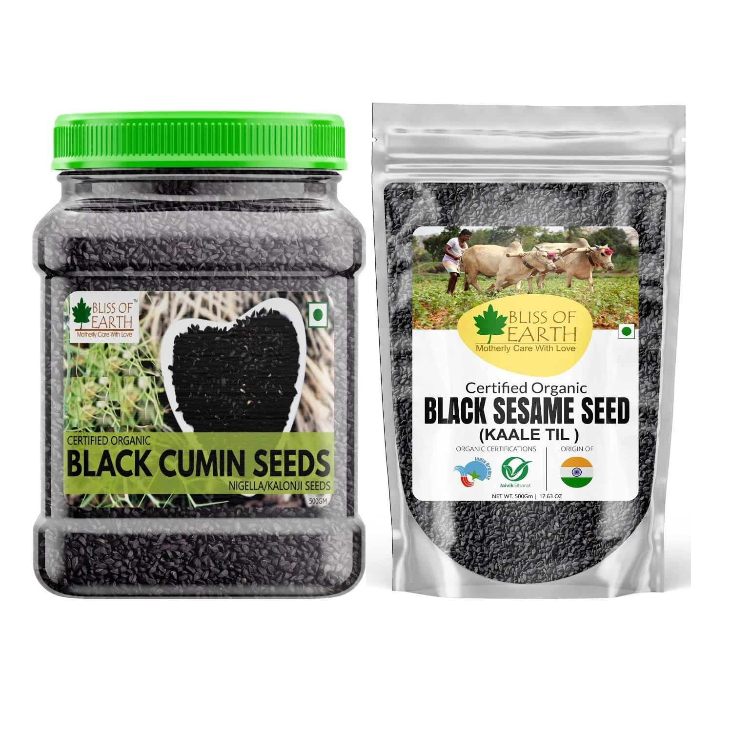 Unhulled Black Sesame Seeds, Kaale Til + Organic Black Cumin Kalonji Seeds, Nigella Seeds (Pack of 2x500gm)