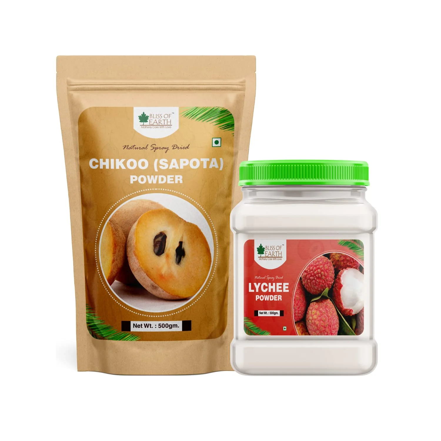 LYCHEE (litchi) Powder + Chikoo Powder Natural Spray Dried 500gm (Pack of 2)
