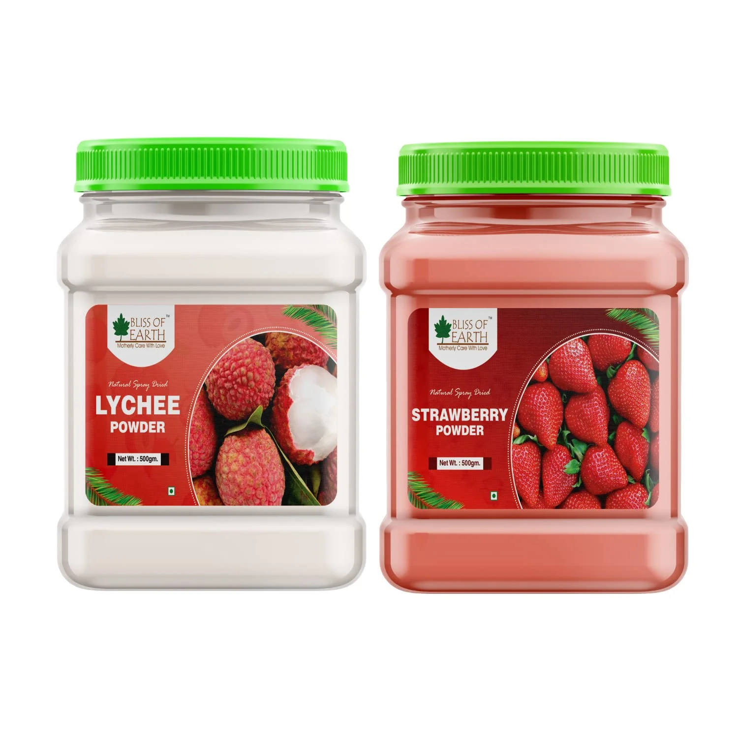 LYCHEE (litchi) Powder + Strawberry Powder Natural Spray Dried 500gm (Combo Pack of 2)