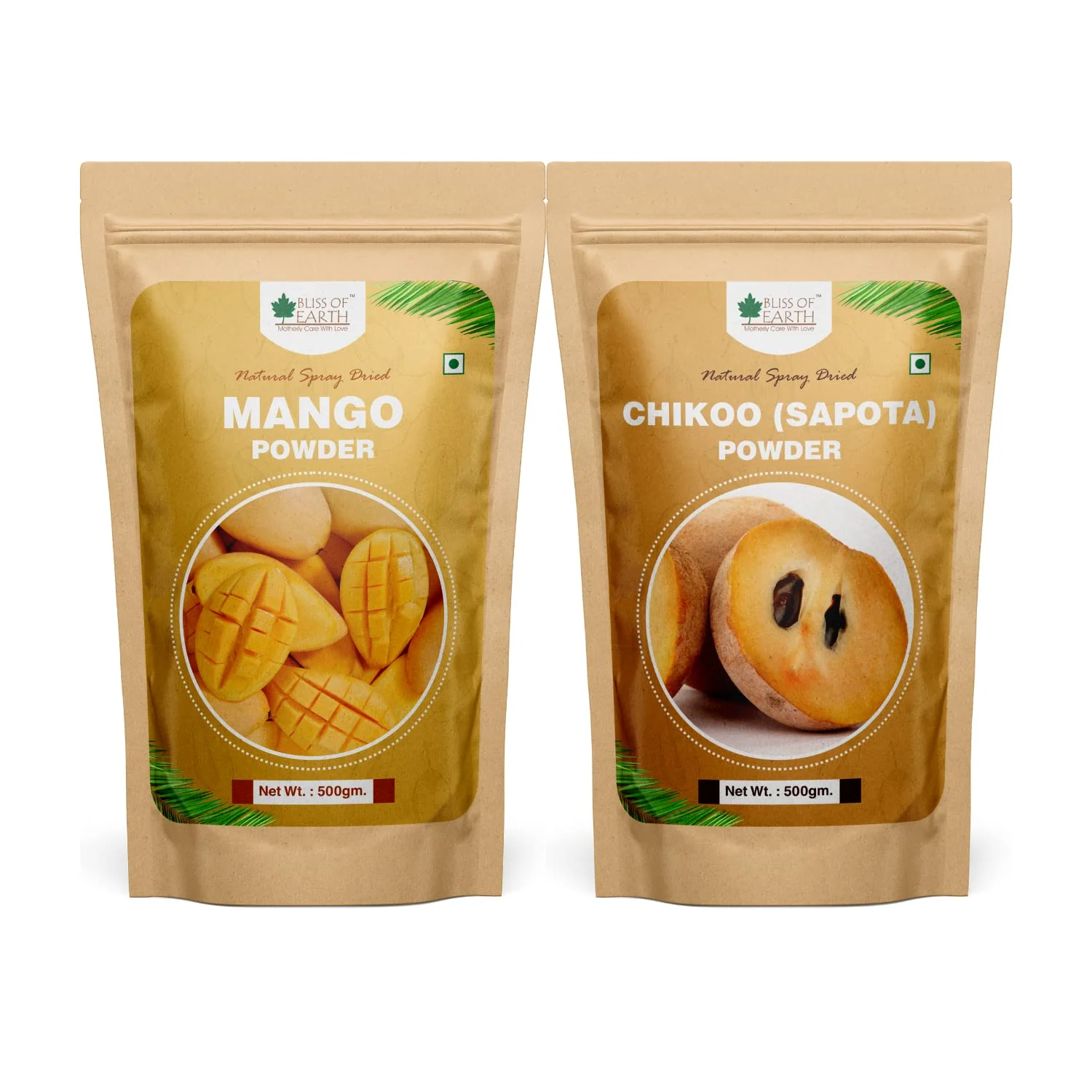 Mango Powder + Chikoo (Sapota) Powder Natural Spray Dried 500gm (Pack of 2)