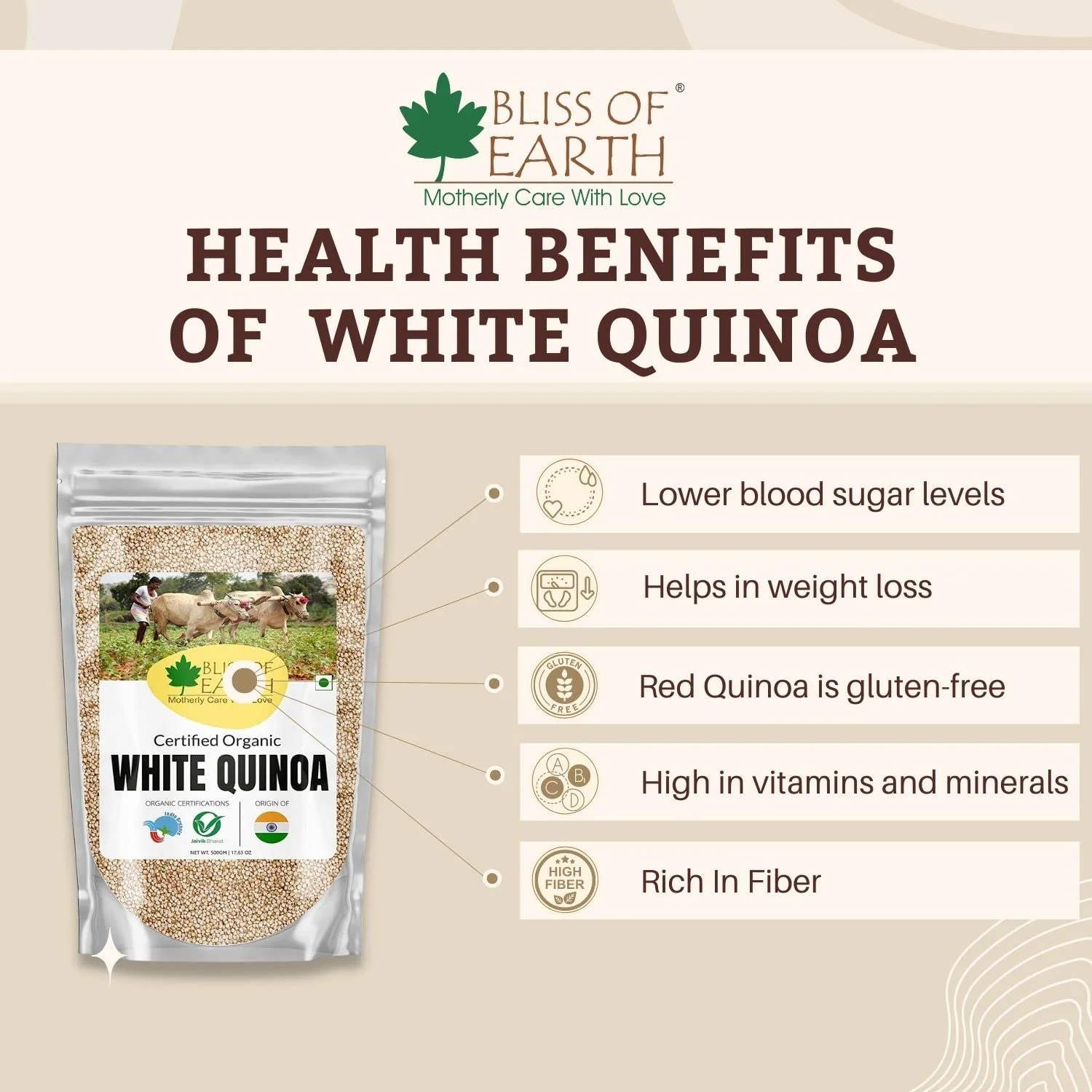 Bliss of Earth 500gm Organic White Quinoa For Weight Loss, Raw Super food For whole family healthy meal - Image 4