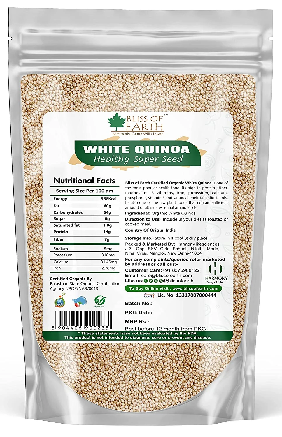 Bliss of Earth 500gm Organic White Quinoa For Weight Loss, Raw Super food For whole family healthy meal - Image 6