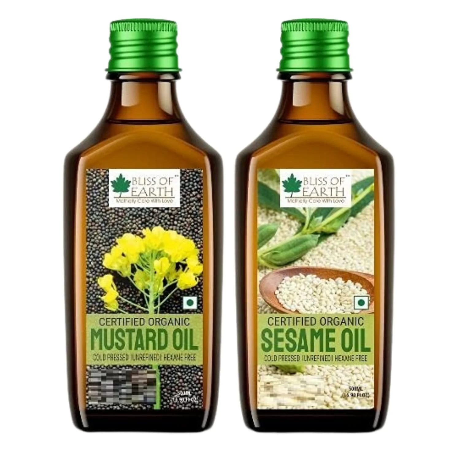 Organic Mustard Oil + White Sesame Oil (Pack of 2x500ml)