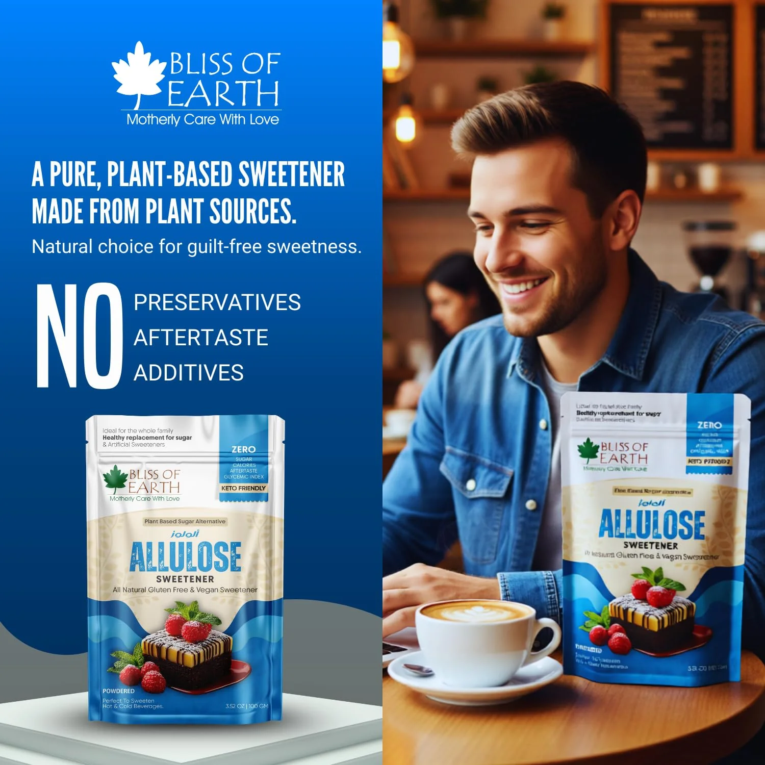 Bliss of Earth Allulose Sweetener 100gm Zero Calorie Keto Sweetener  Natural Sugar Substitute  Zero Glycemic Allulose Powder  Non-GMO, Vegan  Ideal for Baking & Beverages - Image 2