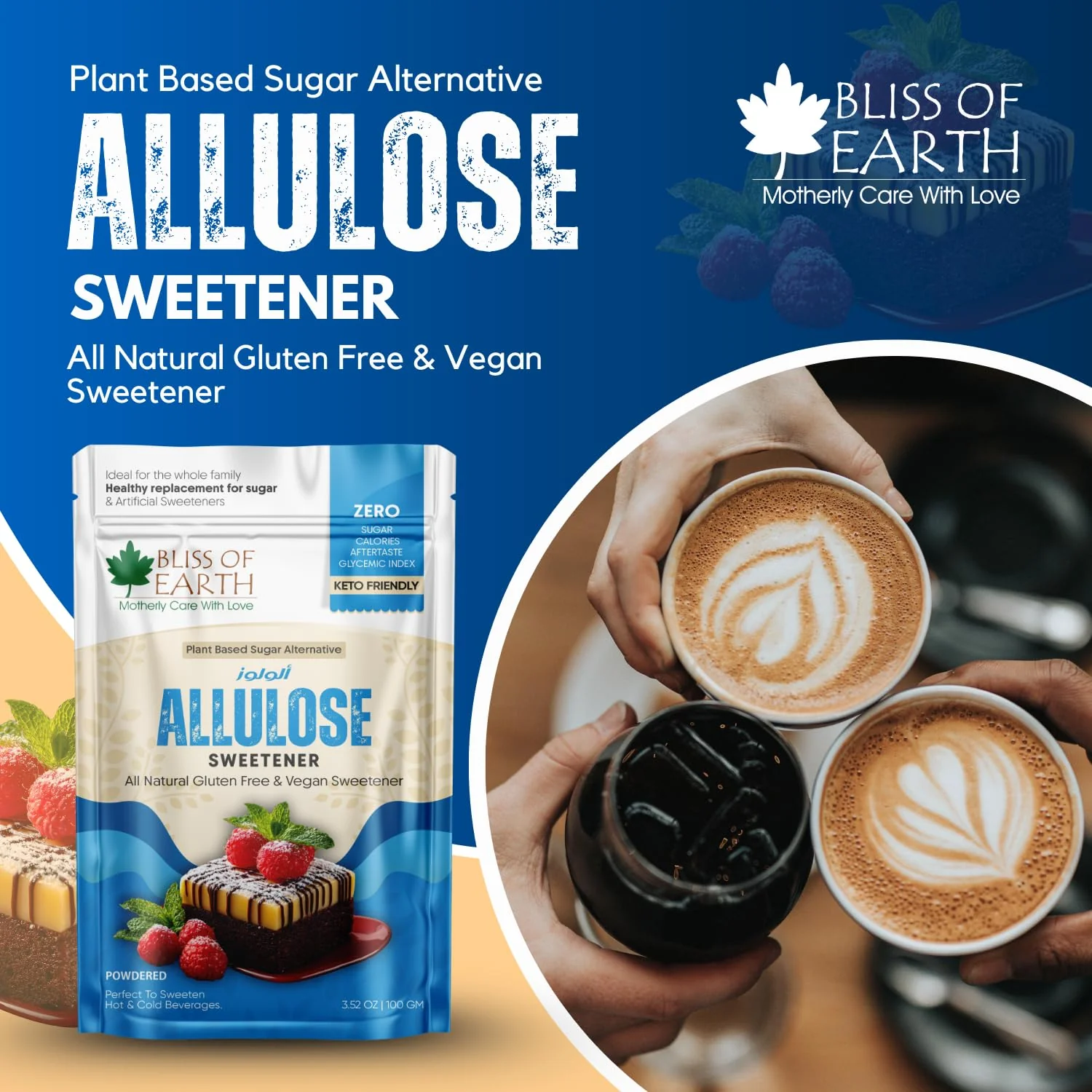 Bliss of Earth Allulose Sweetener 100gm Zero Calorie Keto Sweetener  Natural Sugar Substitute  Zero Glycemic Allulose Powder  Non-GMO, Vegan  Ideal for Baking & Beverages - Image 3
