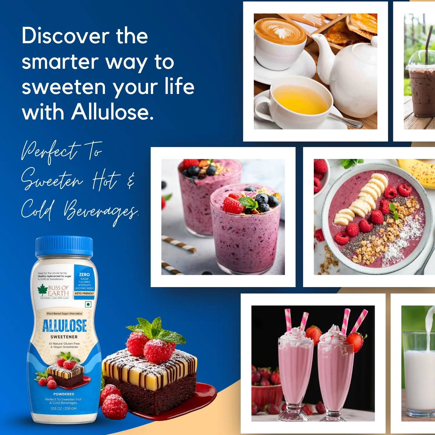 Bliss of Earth Allulose Sweetener 200gm Zero Calorie Keto Sweetener | Natural Sugar Substitute | Zero Glycemic Allulose Powder | Non-GMO, Vegan | Ideal for Baking & Beverages - Image 3