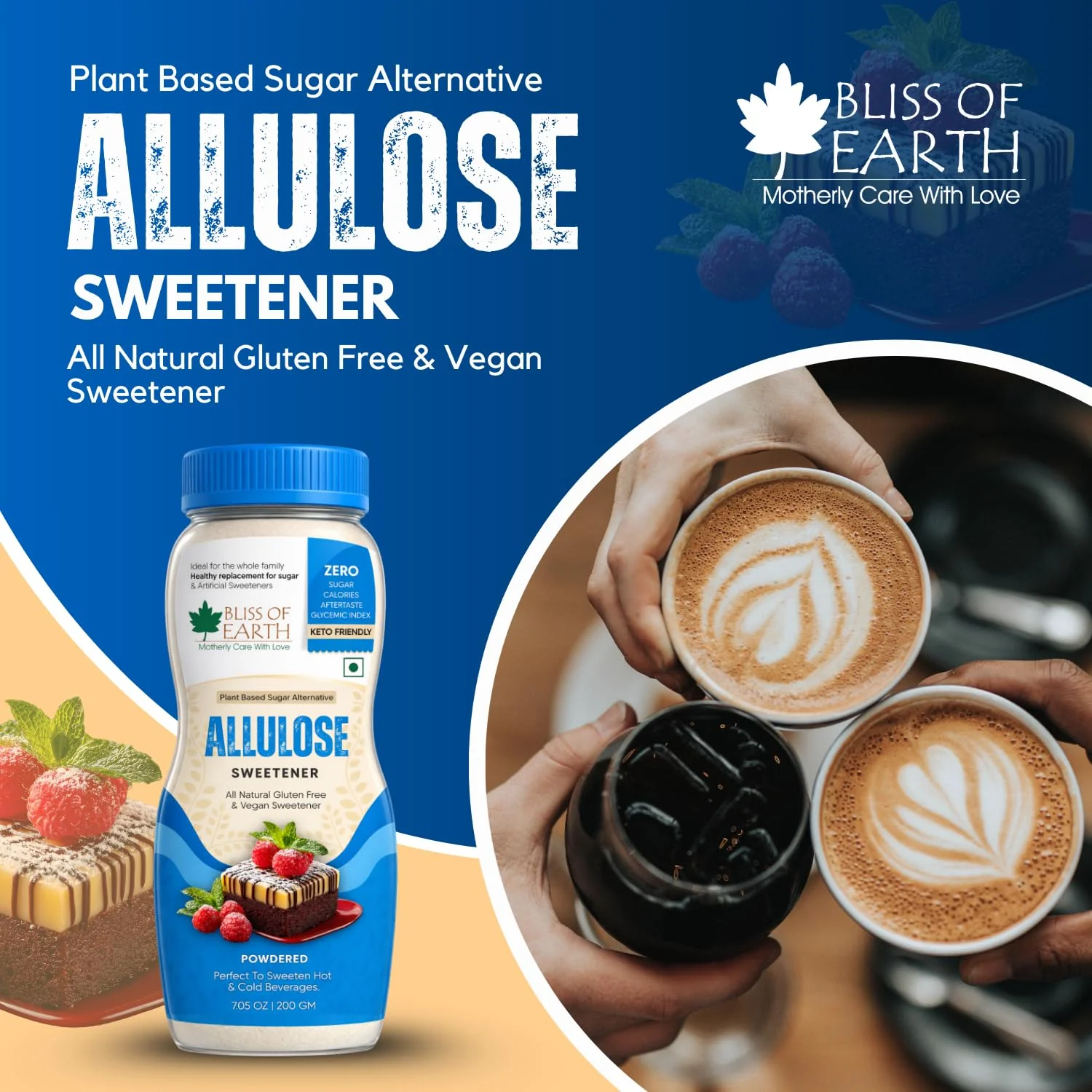 Bliss of Earth Allulose Sweetener 200gm Zero Calorie Keto Sweetener | Natural Sugar Substitute | Zero Glycemic Allulose Powder | Non-GMO, Vegan | Ideal for Baking & Beverages - Image 4