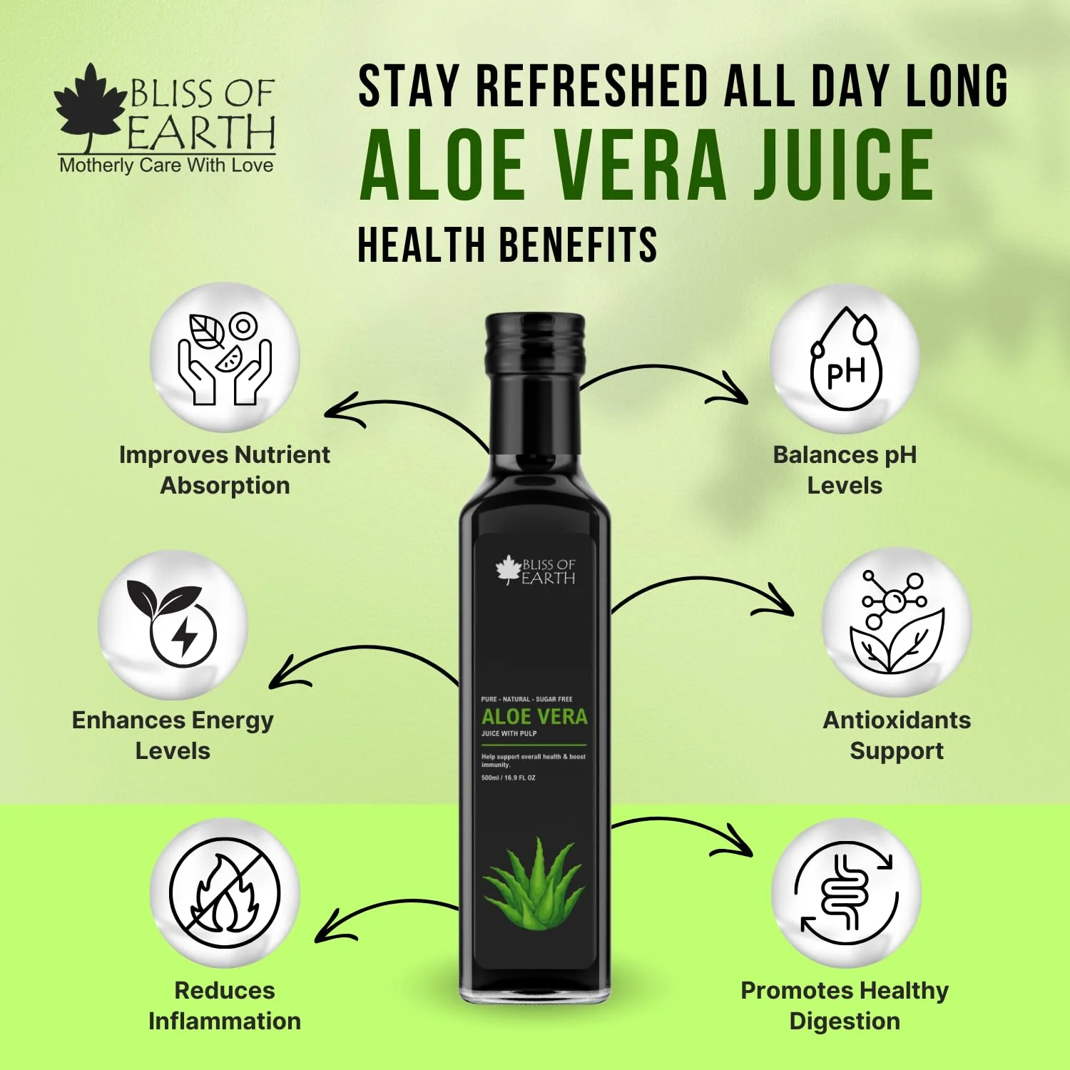 Aloe Vera Juice For Drinking With Pulp, 500ml PET Bottle - Image 3