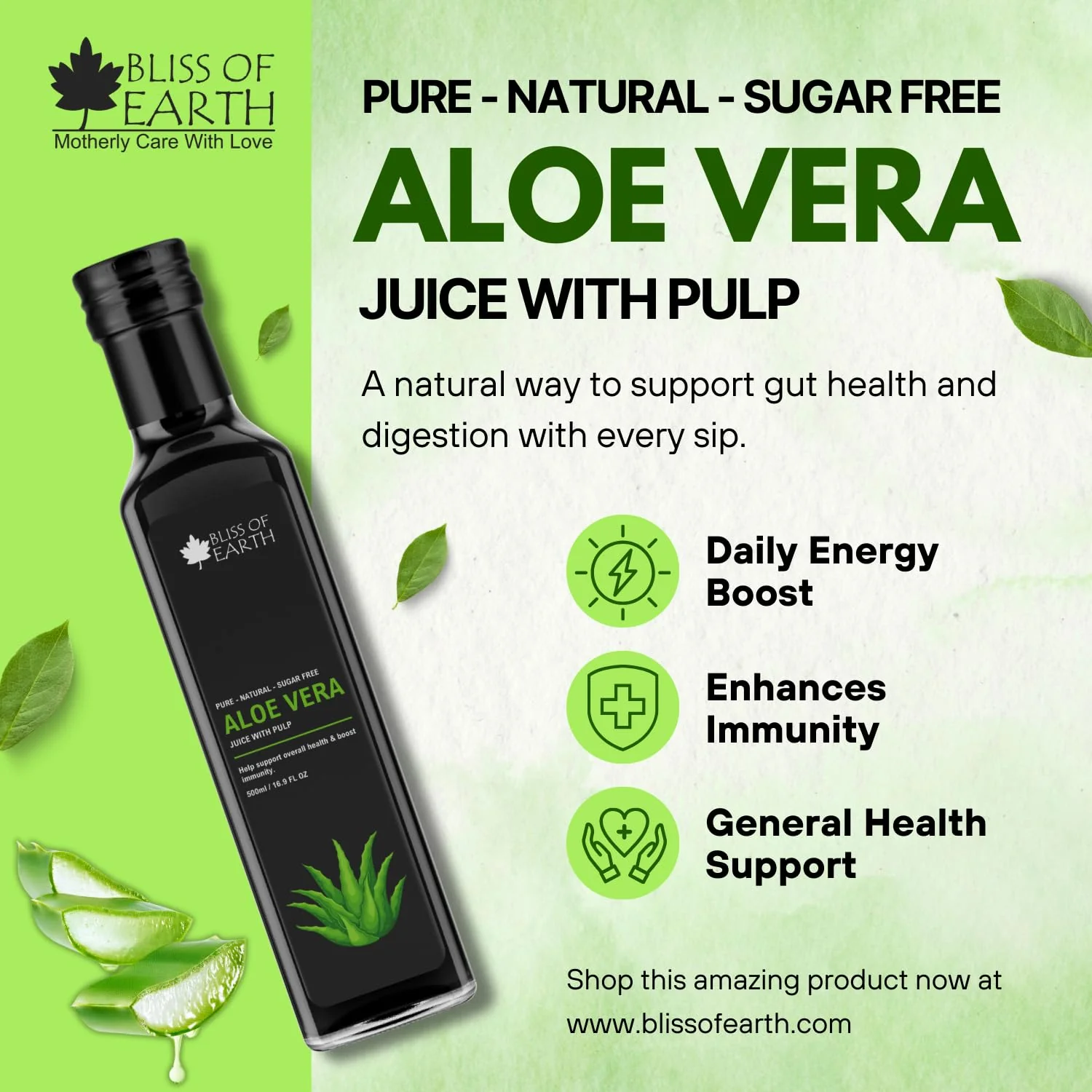 Aloe Vera Juice For Drinking With Pulp, 500ml PET Bottle - Image 5