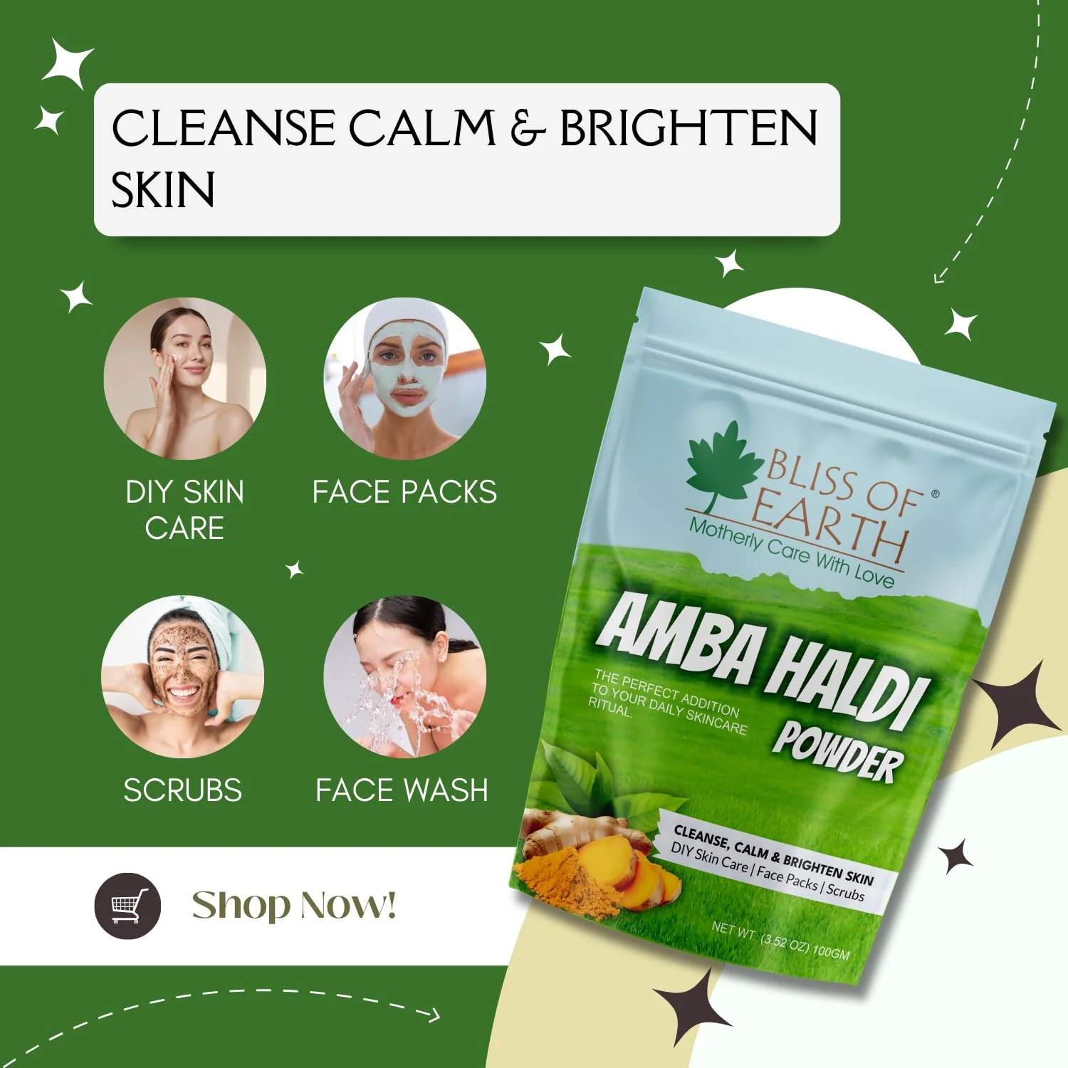 Bliss of Earth Amba Haldi 100gm Powder Organic for Skincare, Face Pack, Scrub & DIY Beauty Brightens Skin, Reduces Dark Spots, Soothes Acne Pure Herbal Turmeric - Image 2