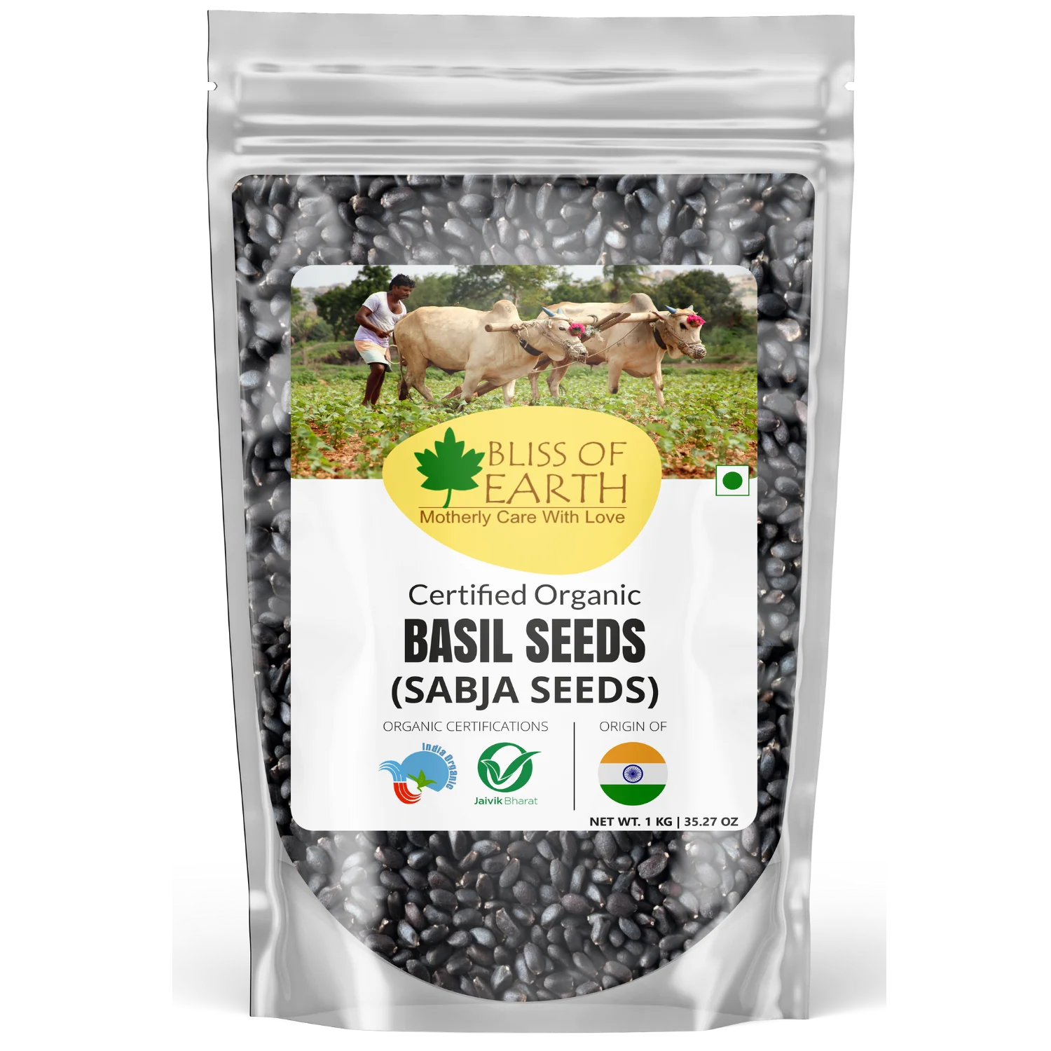 Bliss of Earth Basil Seeds Organic Sabja Seeds, Tukmaria Seeds Fibre & Omega-3 Rich Good for weight loss, Hydration Tiny PowerHouse Seeds 1KG