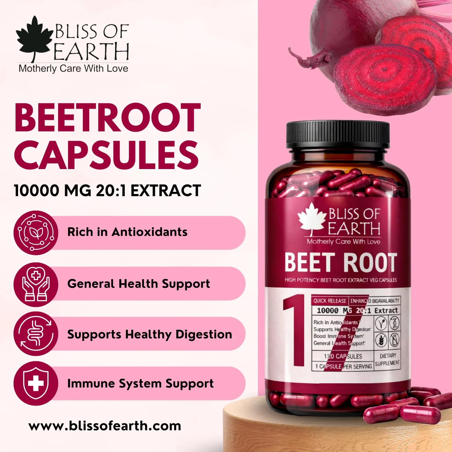 Bliss of Earth BeetRoot Capsules | 120 Veg Capsules 10000 mg (20:1) | Rich Antioxidant Capsule | Supports Energy, Digestion & Overall Wellness | Plant Based Supplement - Image 2
