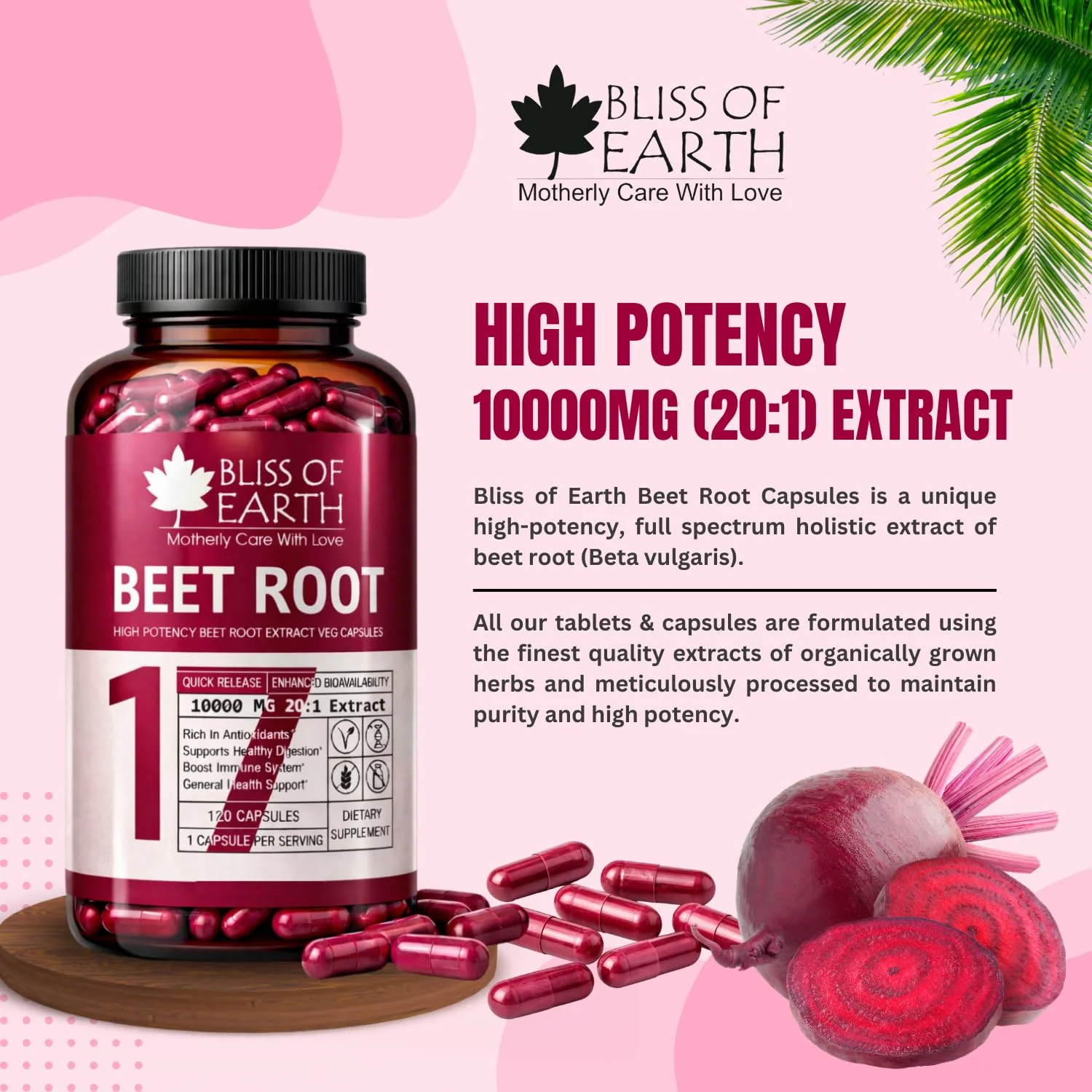 Bliss of Earth BeetRoot Capsules | 120 Veg Capsules 10000 mg (20:1) | Rich Antioxidant Capsule | Supports Energy, Digestion & Overall Wellness | Plant Based Supplement - Image 3