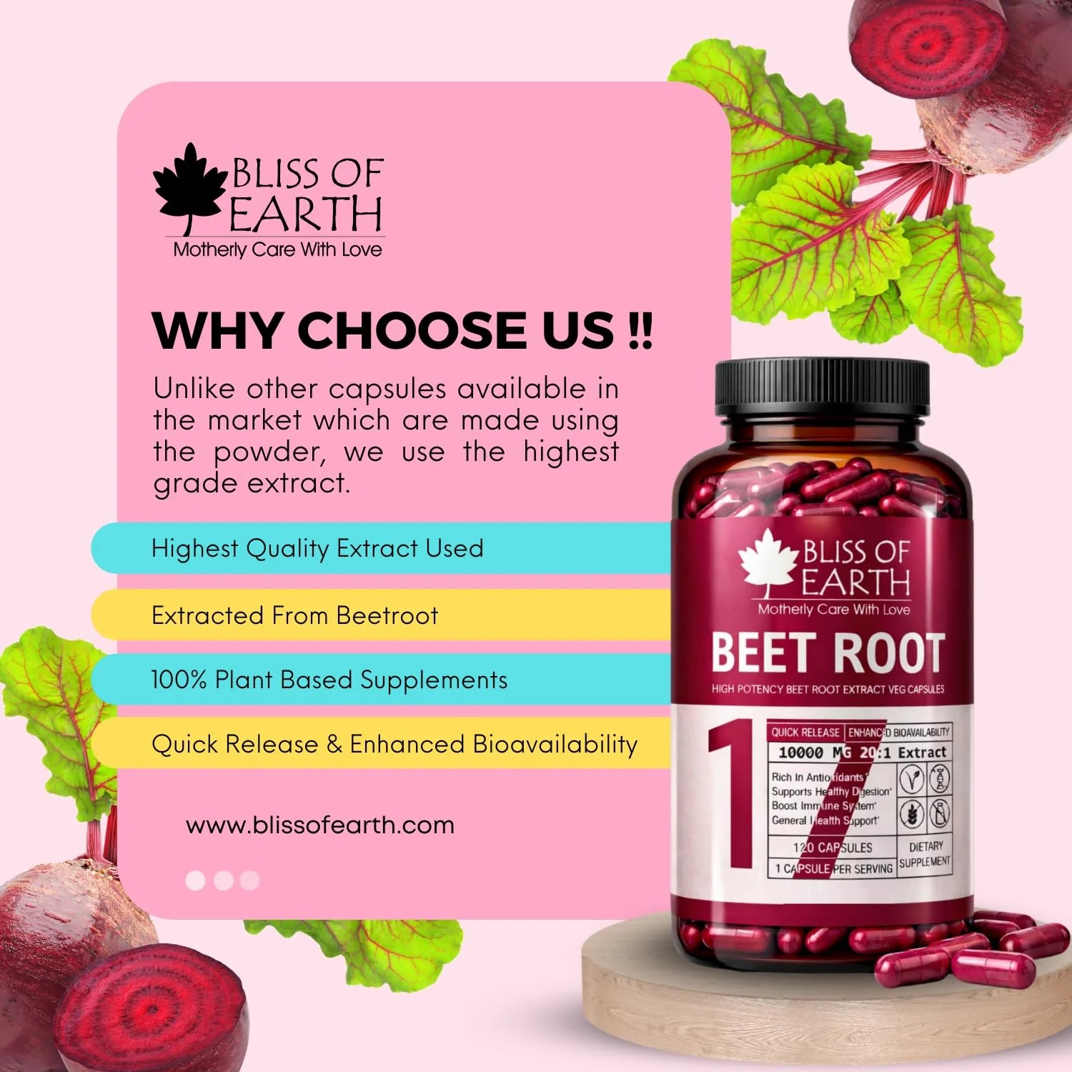 Bliss of Earth BeetRoot Capsules | 120 Veg Capsules 10000 mg (20:1) | Rich Antioxidant Capsule | Supports Energy, Digestion & Overall Wellness | Plant Based Supplement - Image 4