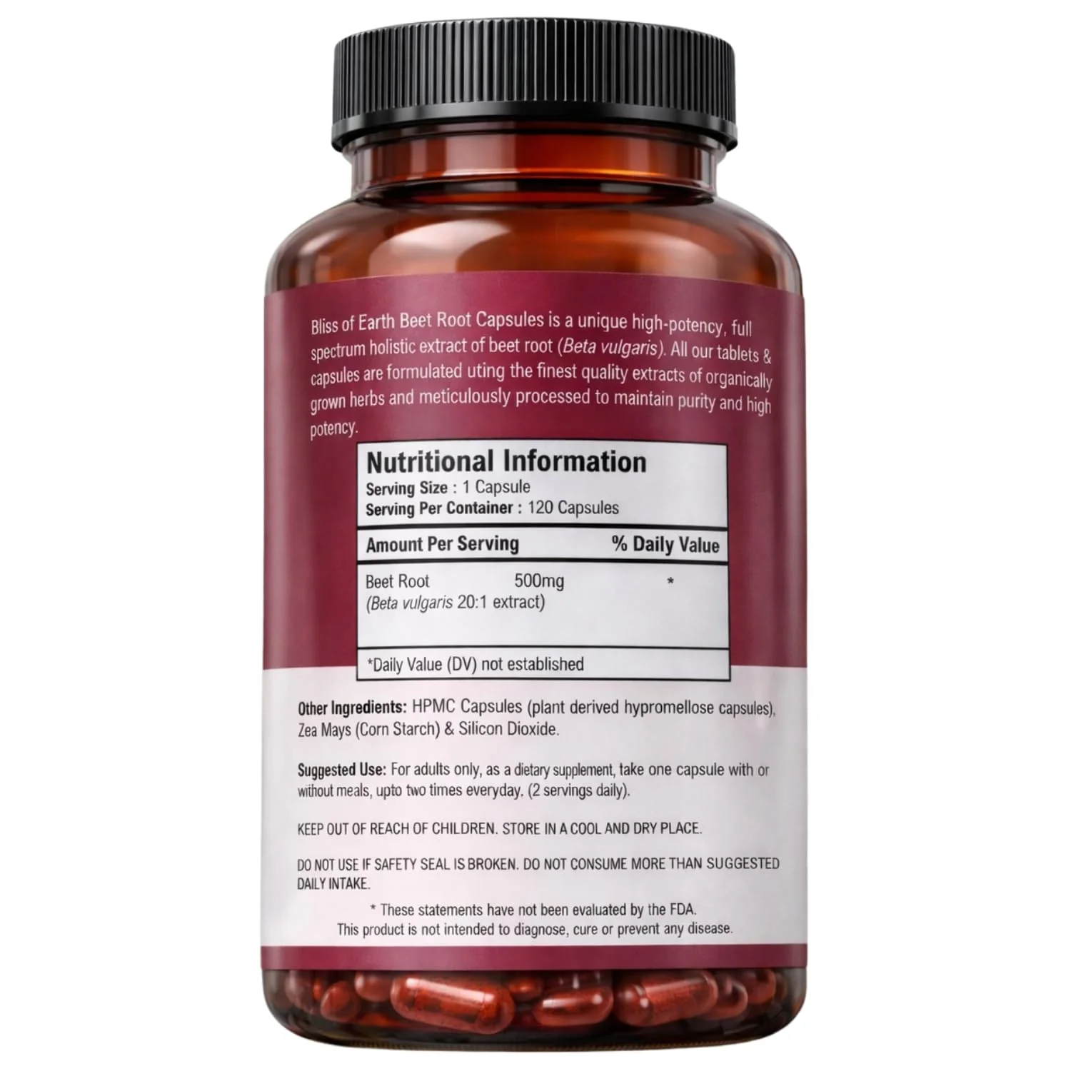 Bliss of Earth BeetRoot Capsules | 120 Veg Capsules 10000 mg (20:1) | Rich Antioxidant Capsule | Supports Energy, Digestion & Overall Wellness | Plant Based Supplement - Image 5