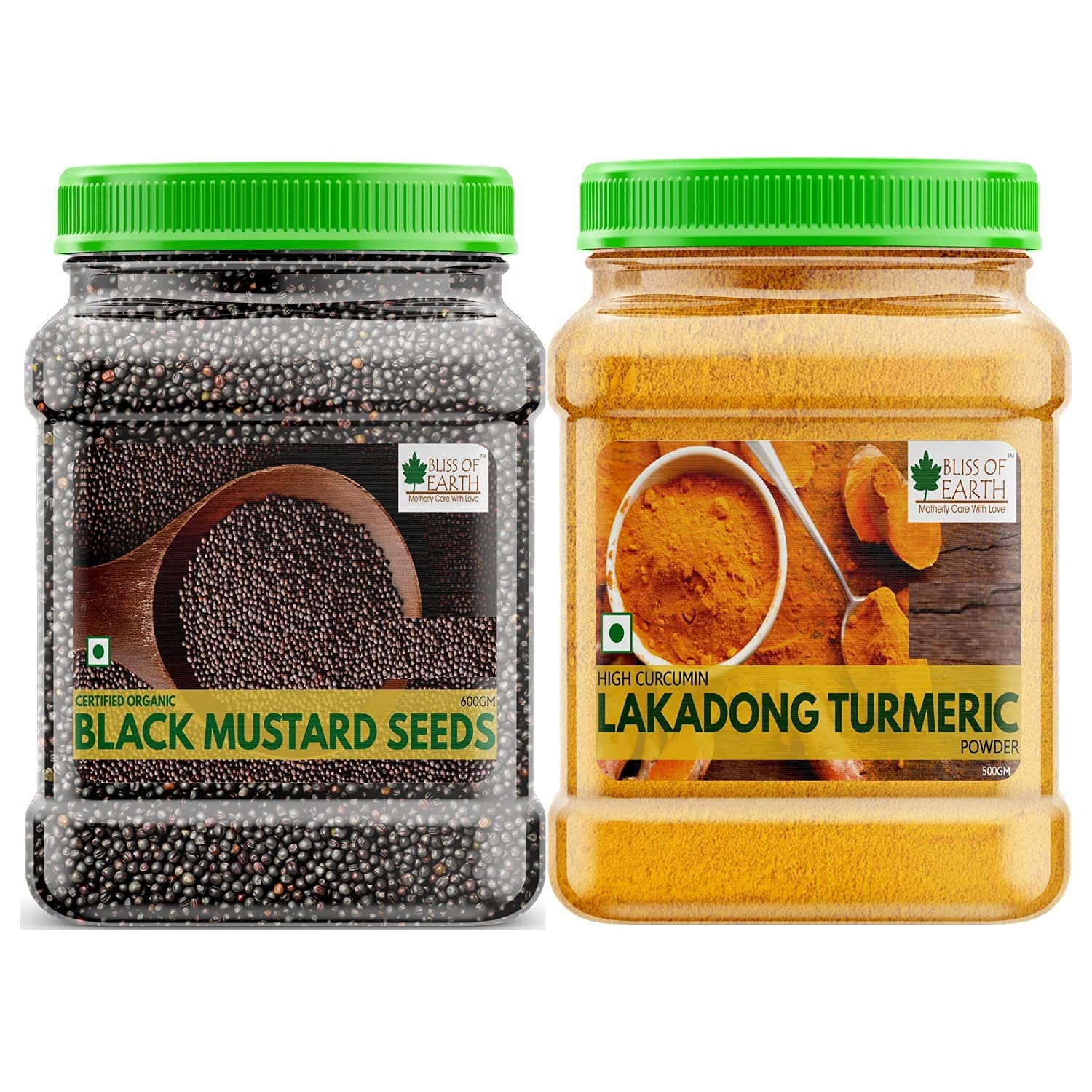 Lakadong Turmeric Powder (500GM) And Black Mustard Seeds (600gm) For Cooking, (Kali Sarson) Pack of 2
