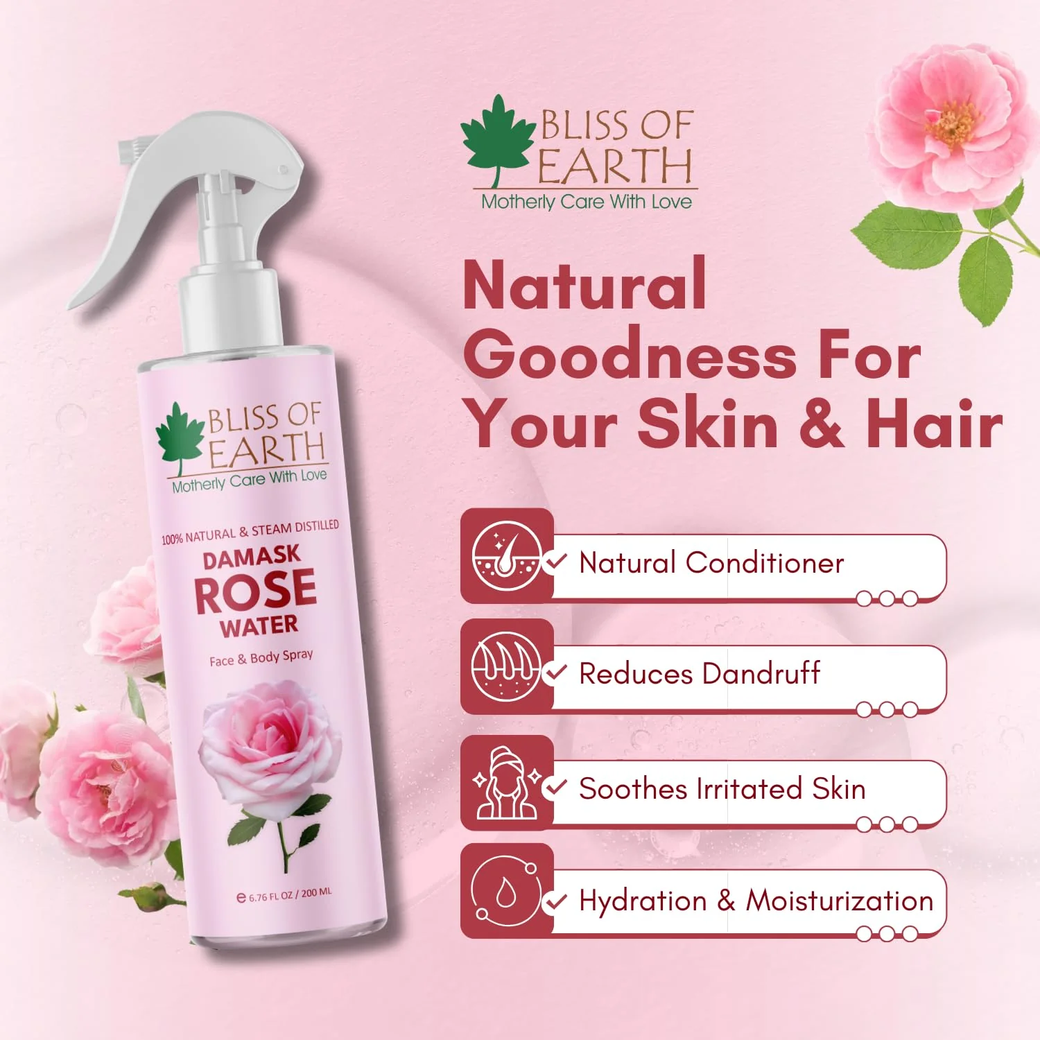 Damask Rose Water Spray For Face & Skin 200ml - Image 5