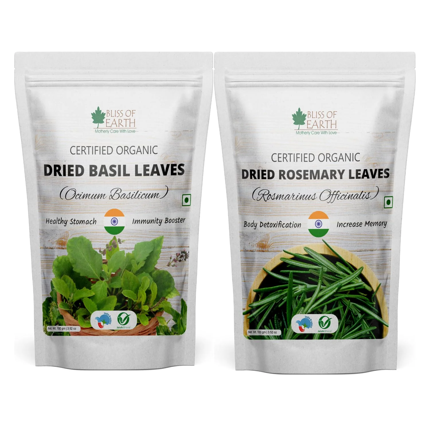 Dried Rosemary Leaves + Basil Leaves (Tulsi Leafs) (Pack of 2x100gm)