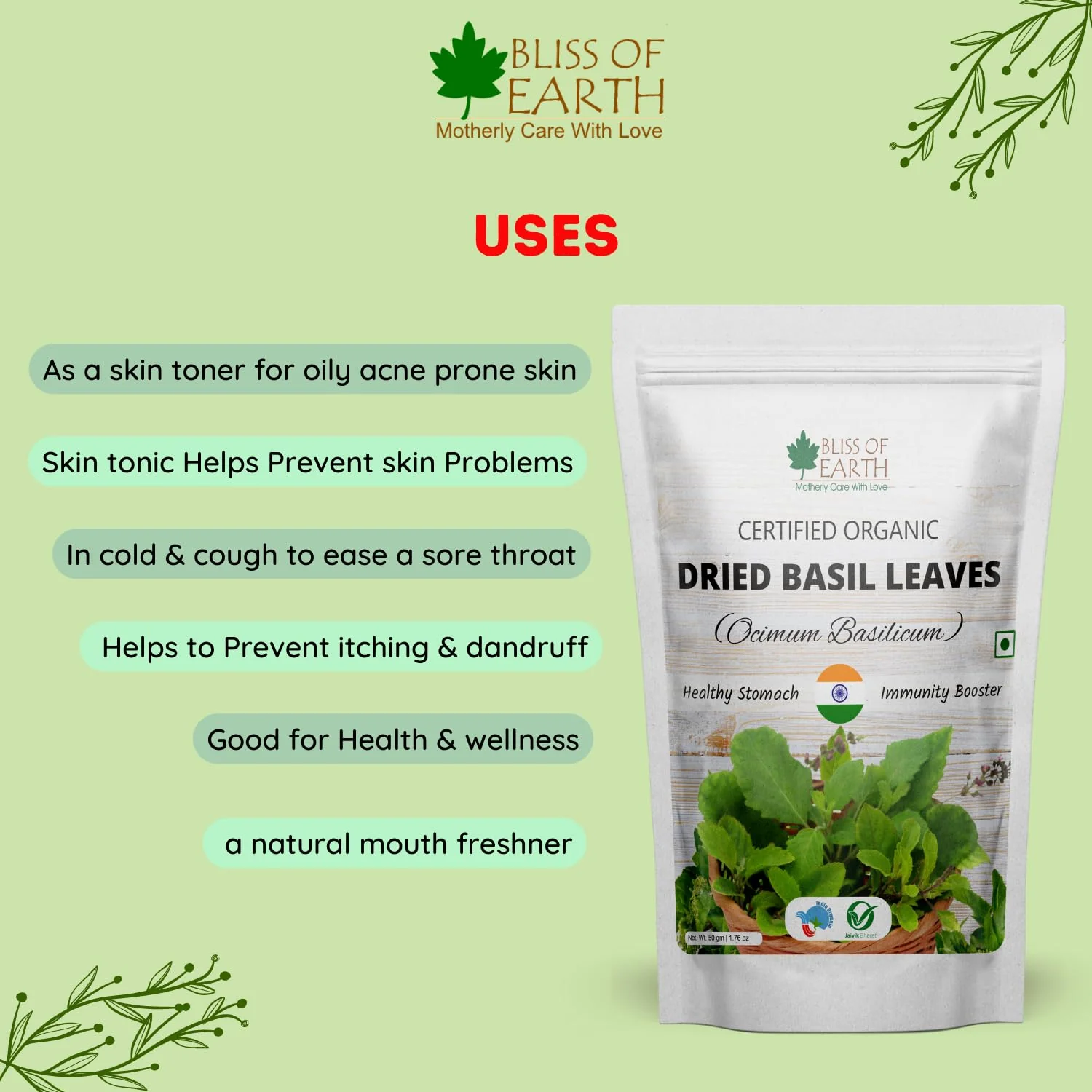 Dried Rosemary Leaves + Basil Leaves (Tulsi Leafs) (Pack of 2x100gm) - Image 2