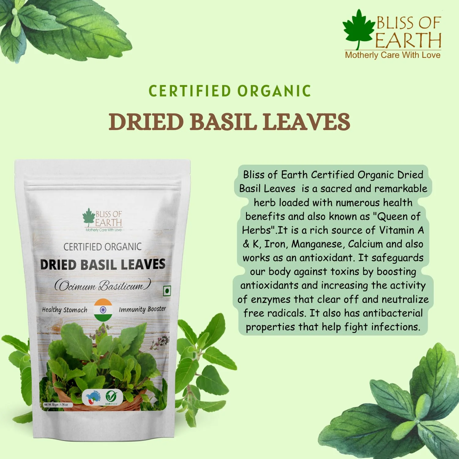 Dried Rosemary Leaves + Basil Leaves (Tulsi Leafs) (Pack of 2x100gm) - Image 6