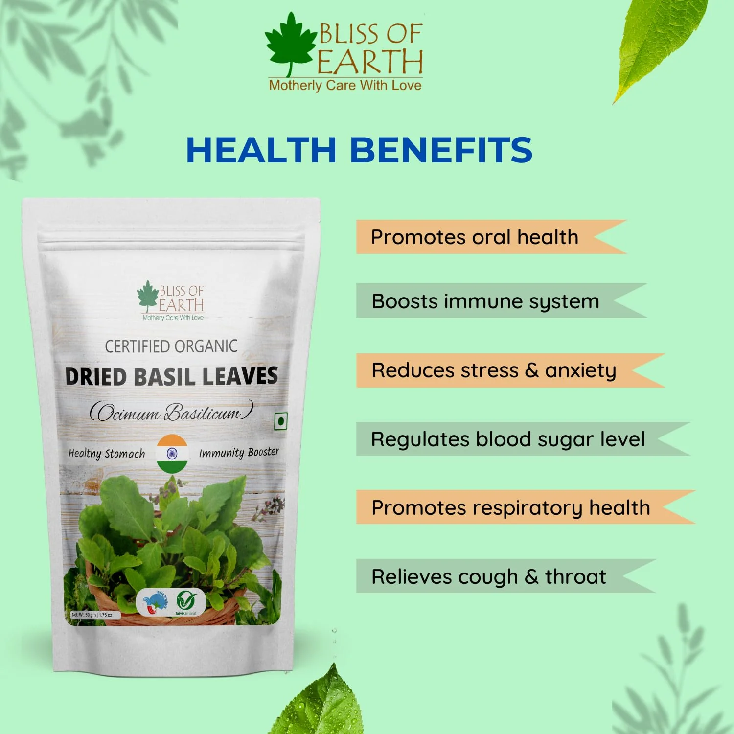 Dried Rosemary Leaves + Basil Leaves (Tulsi Leafs) (Pack of 2x50gm) - Image 4