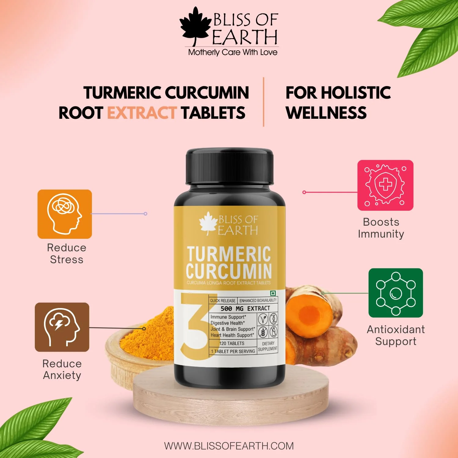 Turmeric Curcumin Extract Tablets 500mg, 120 Tablets - Image 2