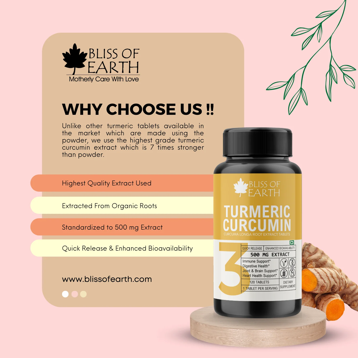 Turmeric Curcumin Extract Tablets 500mg, 60 Tablets - Image 3