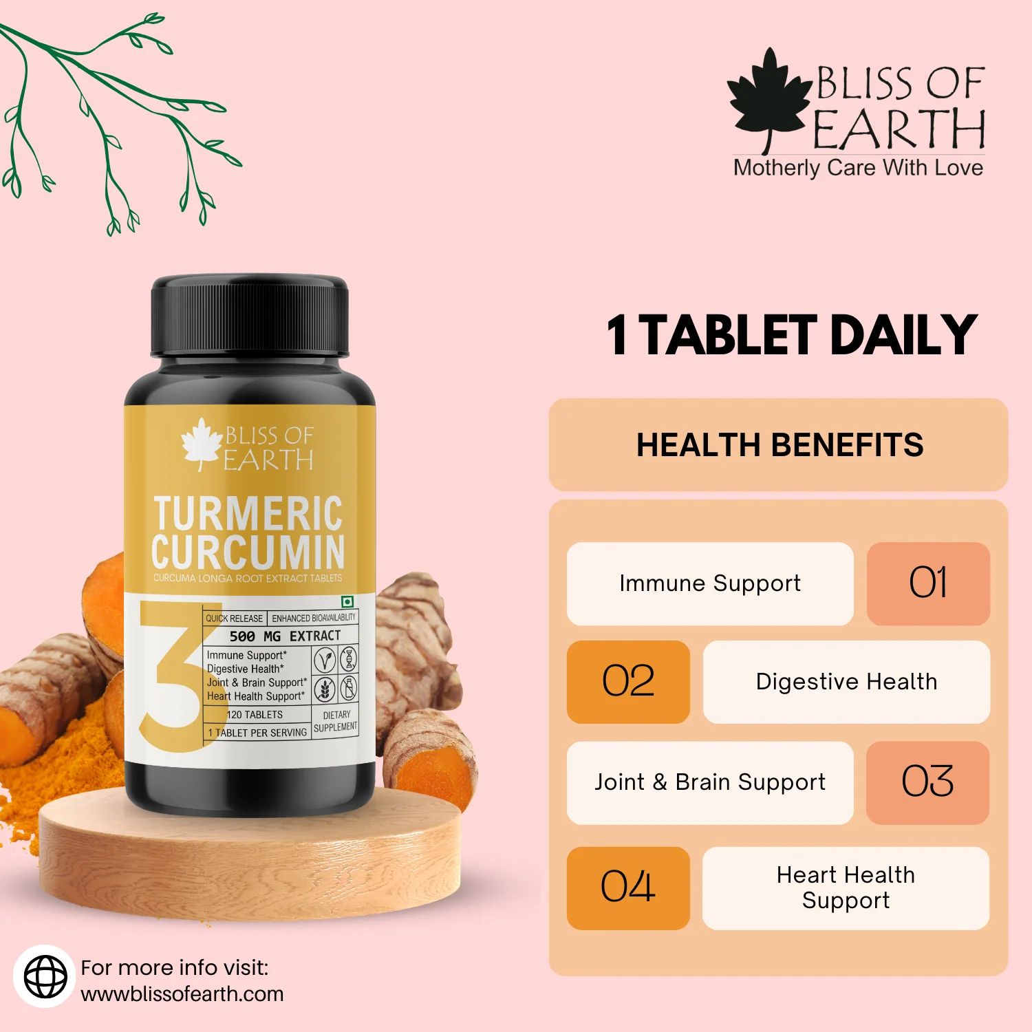 Turmeric Curcumin Extract Tablets 500mg, 60 Tablets - Image 5