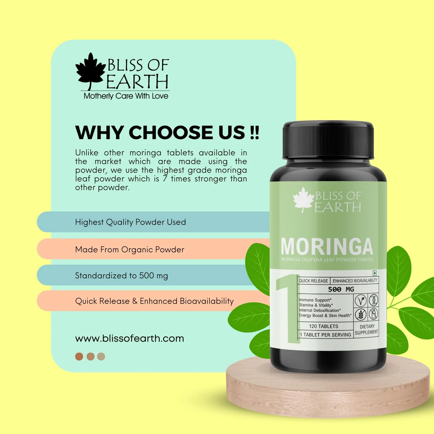 Purity Moringa Oleifera Leaf Powder Tablets 500gm With Quick Release & Enhanced Bioavailability, Green Superfood Supplement, 60 Tablets - Image 3