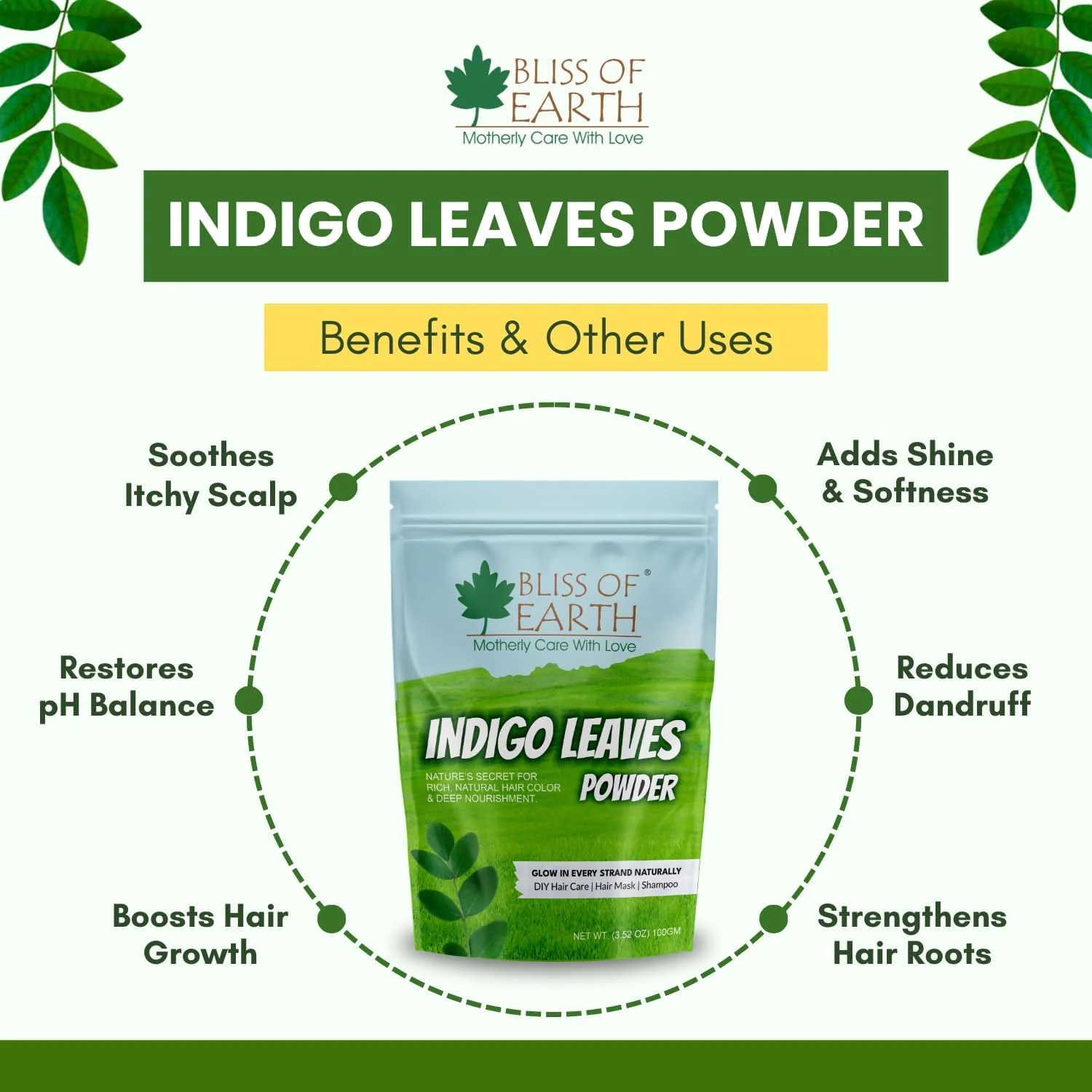 Bliss of Earth Indigo Powder 100gm Organic Natural For Hair Black Organic Hair Dye - Image 3