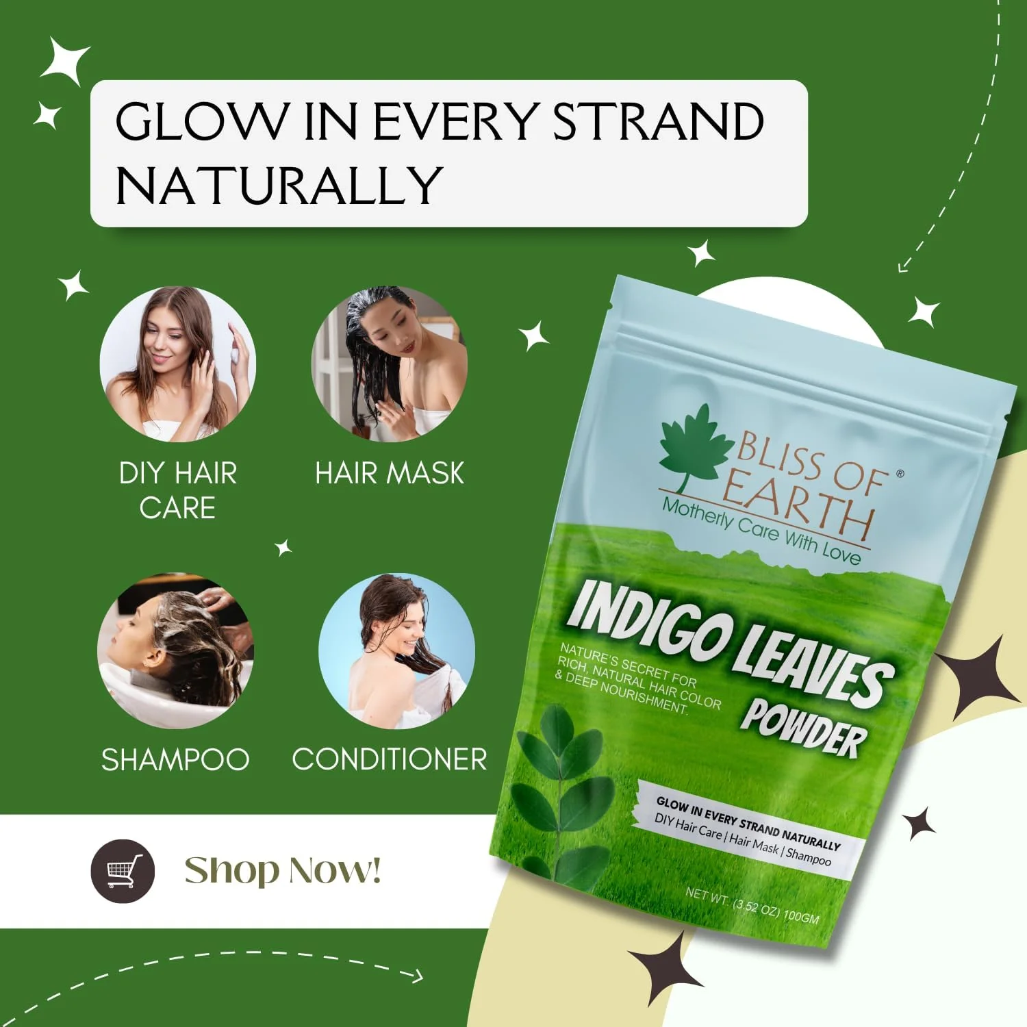 Bliss of Earth Indigo Powder 100gm Organic Natural For Hair Black Organic Hair Dye - Image 4