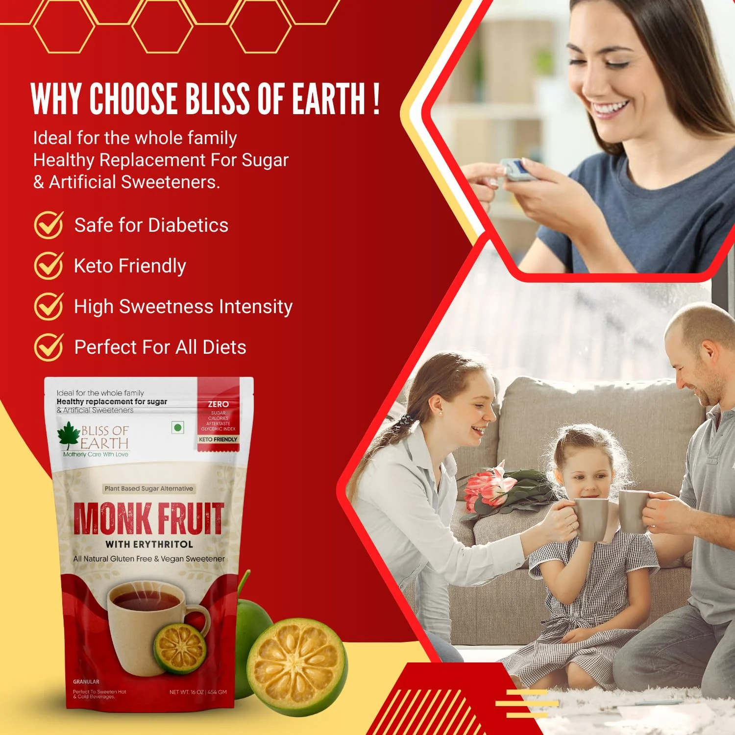 Bliss of Earth Monk Fruit Sweetener with Erythritol 1 lb (454g), 1:1 Zero Calorie Sugar Alternative, Keto Friendly, No Aftertaste, Zero Glycaemic Natural Sweetener, - Image 2