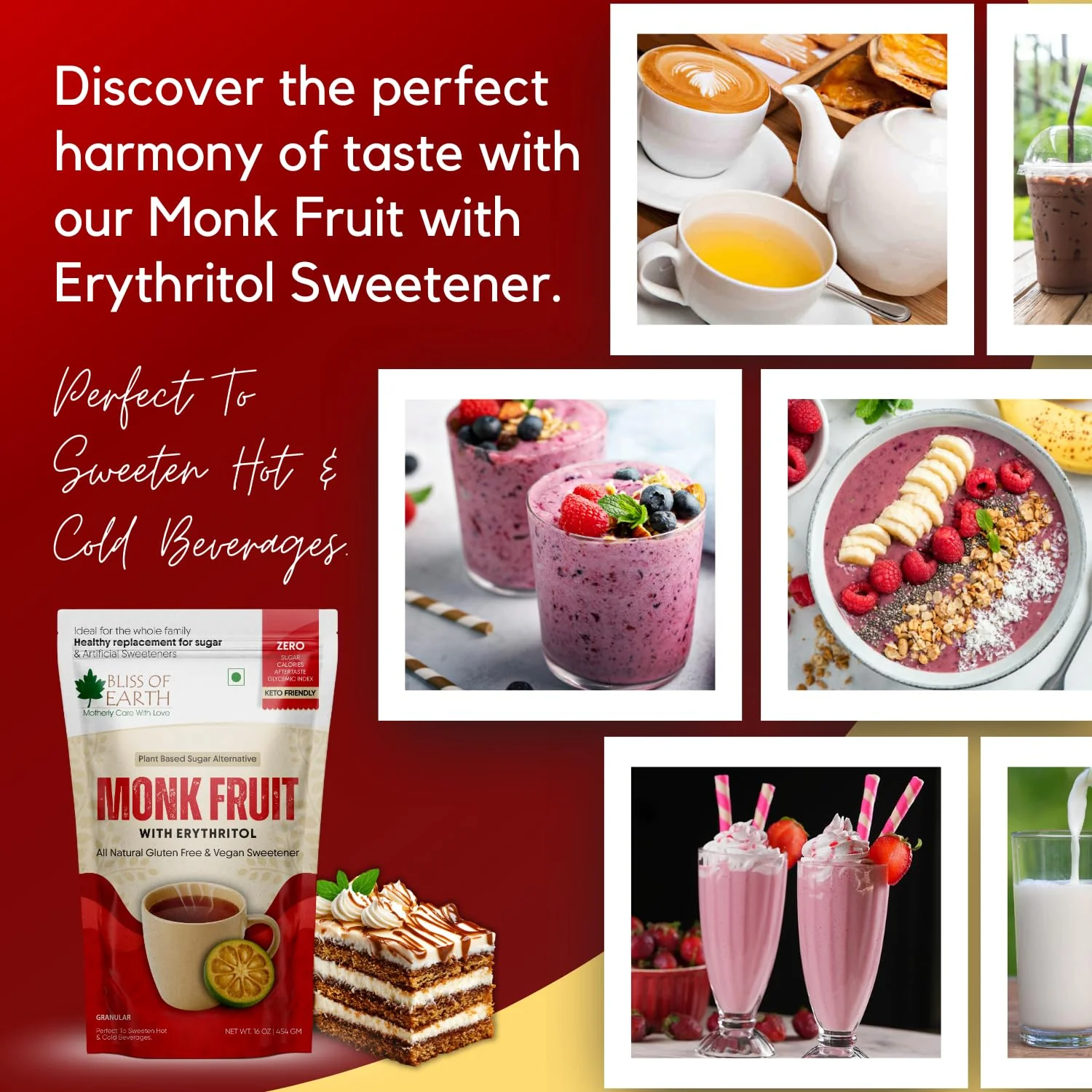 Bliss of Earth Monk Fruit Sweetener with Erythritol 1 lb (454g), 1:1 Zero Calorie Sugar Alternative, Keto Friendly, No Aftertaste, Zero Glycaemic Natural Sweetener, - Image 4