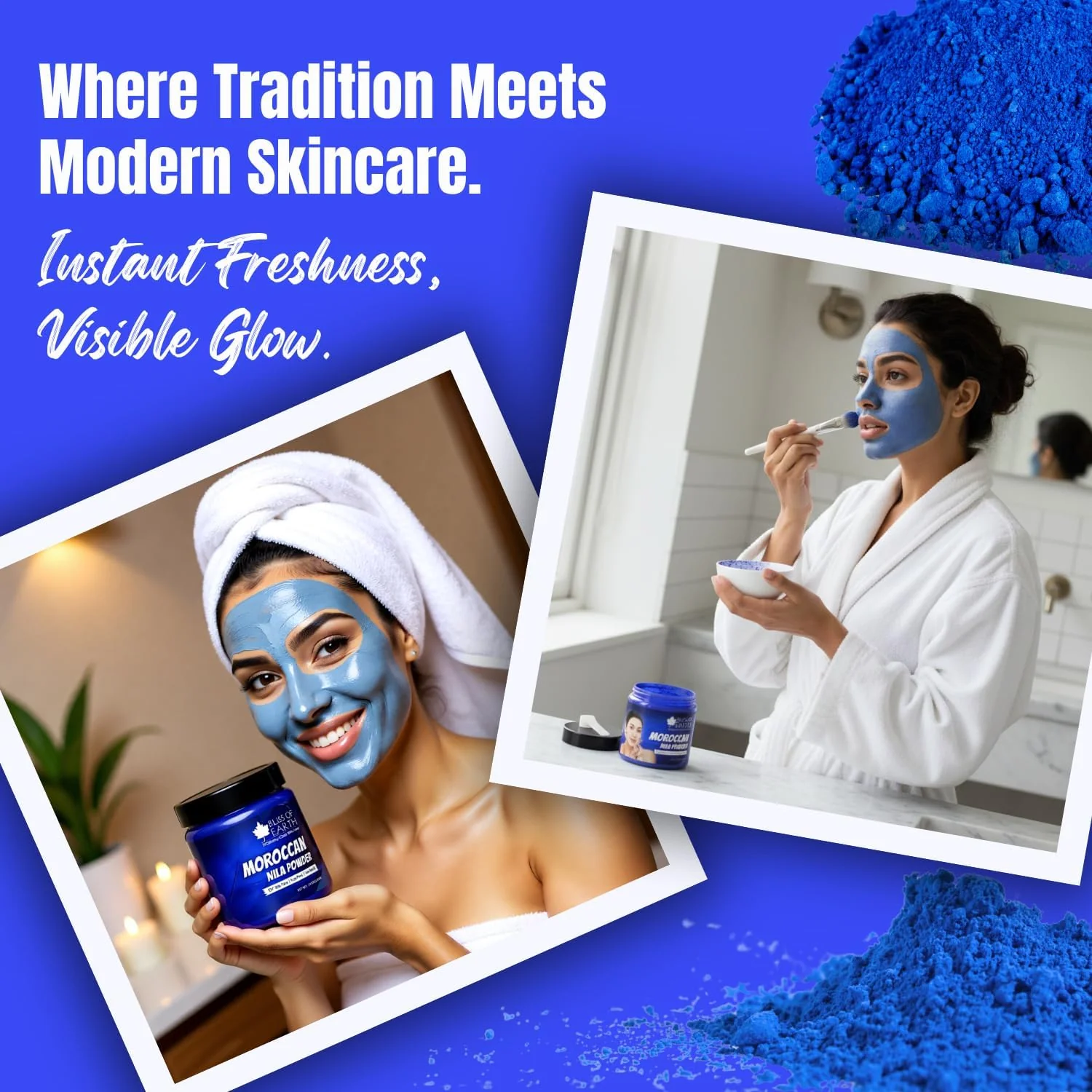 Bliss of Earth Moroccan Blue Nila Powder 50gm for Face Skin Whitening, Anti-Tan & Pore Refining Deep Cleansing, Pore Tightening & Radiant Skin Glow - Image 3