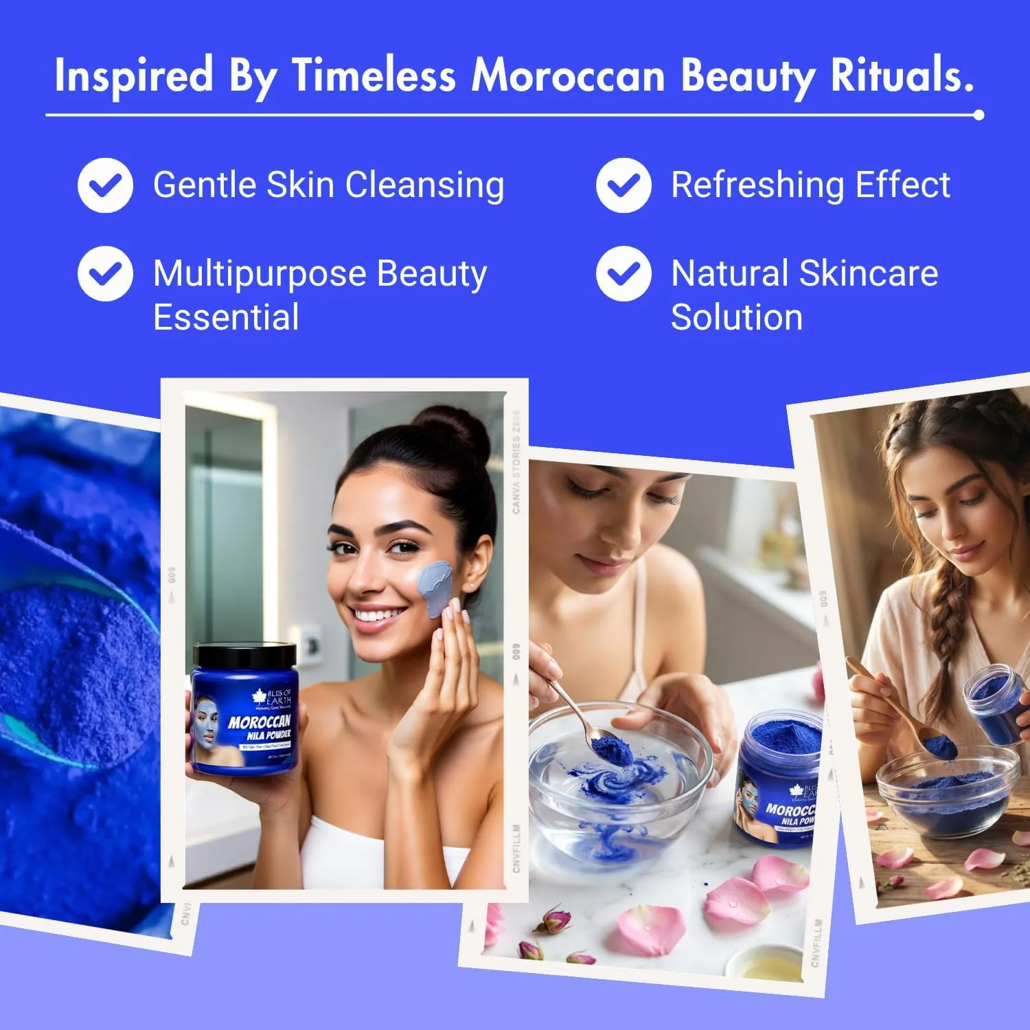 Bliss of Earth Moroccan Blue Nila Powder 50gm for Face Skin Whitening, Anti-Tan & Pore Refining Deep Cleansing, Pore Tightening & Radiant Skin Glow - Image 5