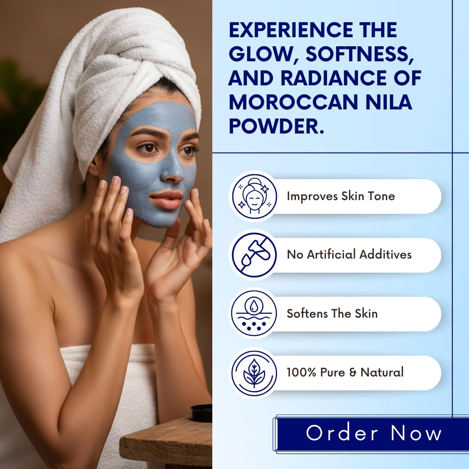 Bliss of Earth Moroccan Blue Nila Powder 50gm for Face Skin Whitening, Anti-Tan & Pore Refining Deep Cleansing, Pore Tightening & Radiant Skin Glow - Image 7