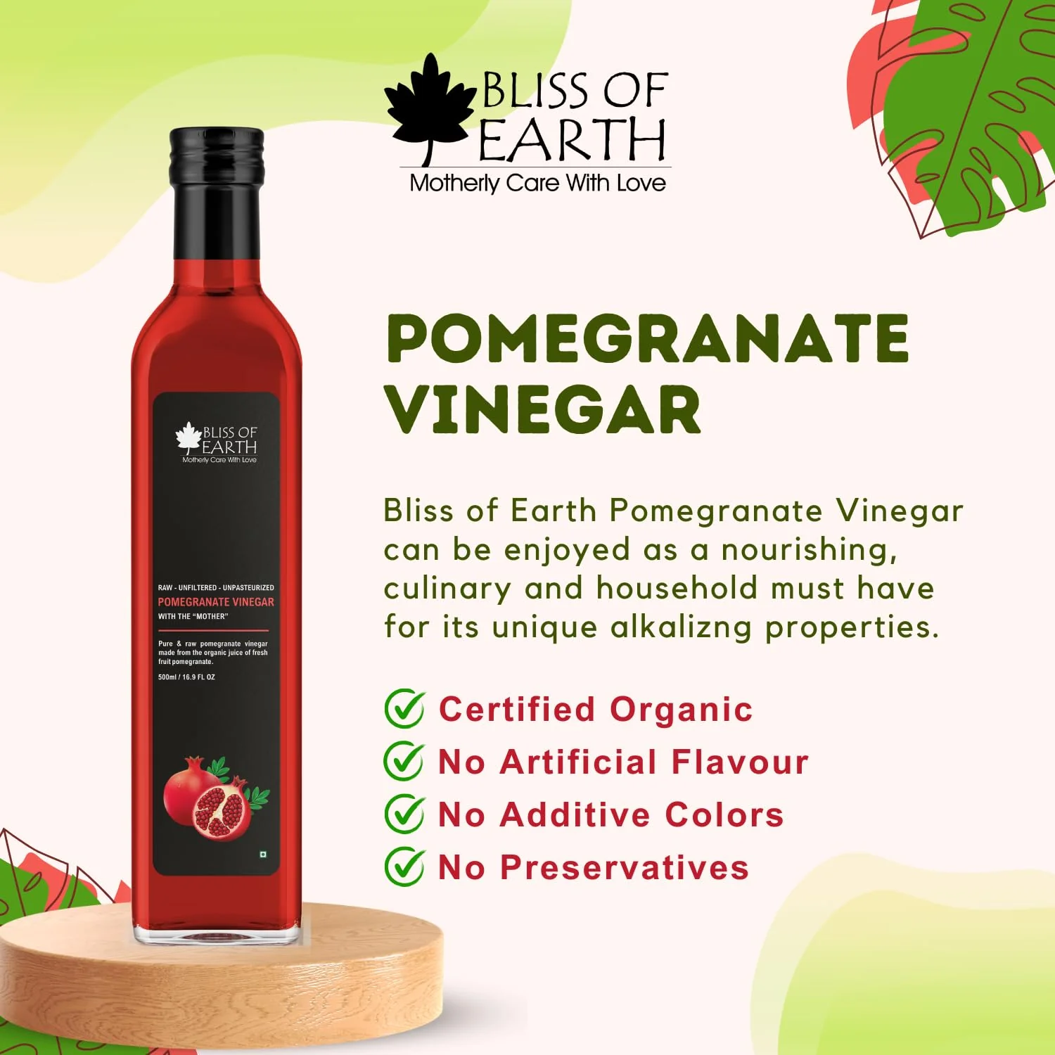Raw Pomegranate Vinegar With Mother, 500ml - Image 5