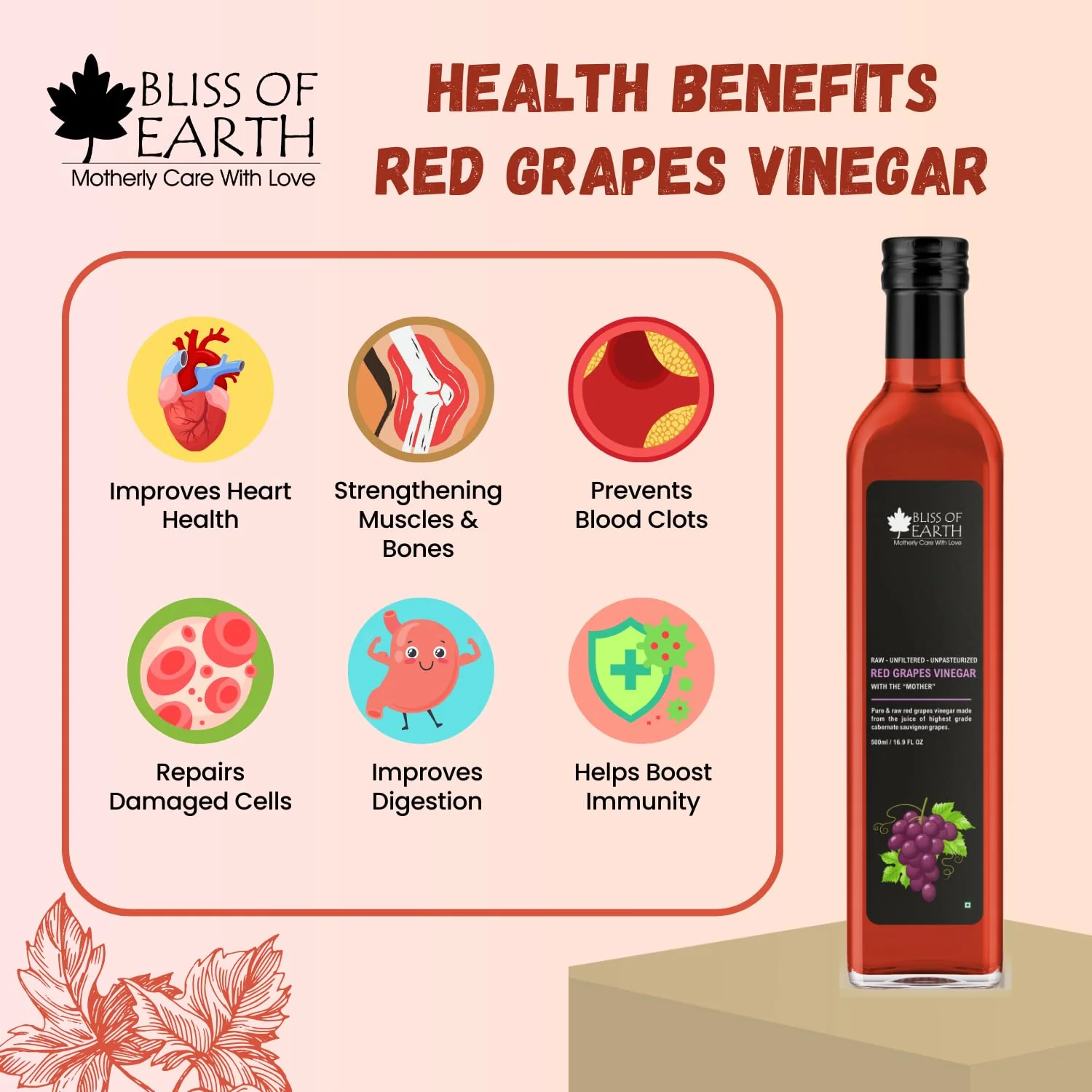 Raw Red Wine Vinegar With Mother 500ml - Image 3