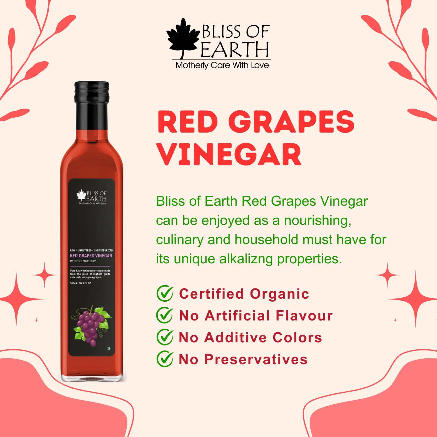 Raw Red Wine Vinegar With Mother 500ml - Image 4
